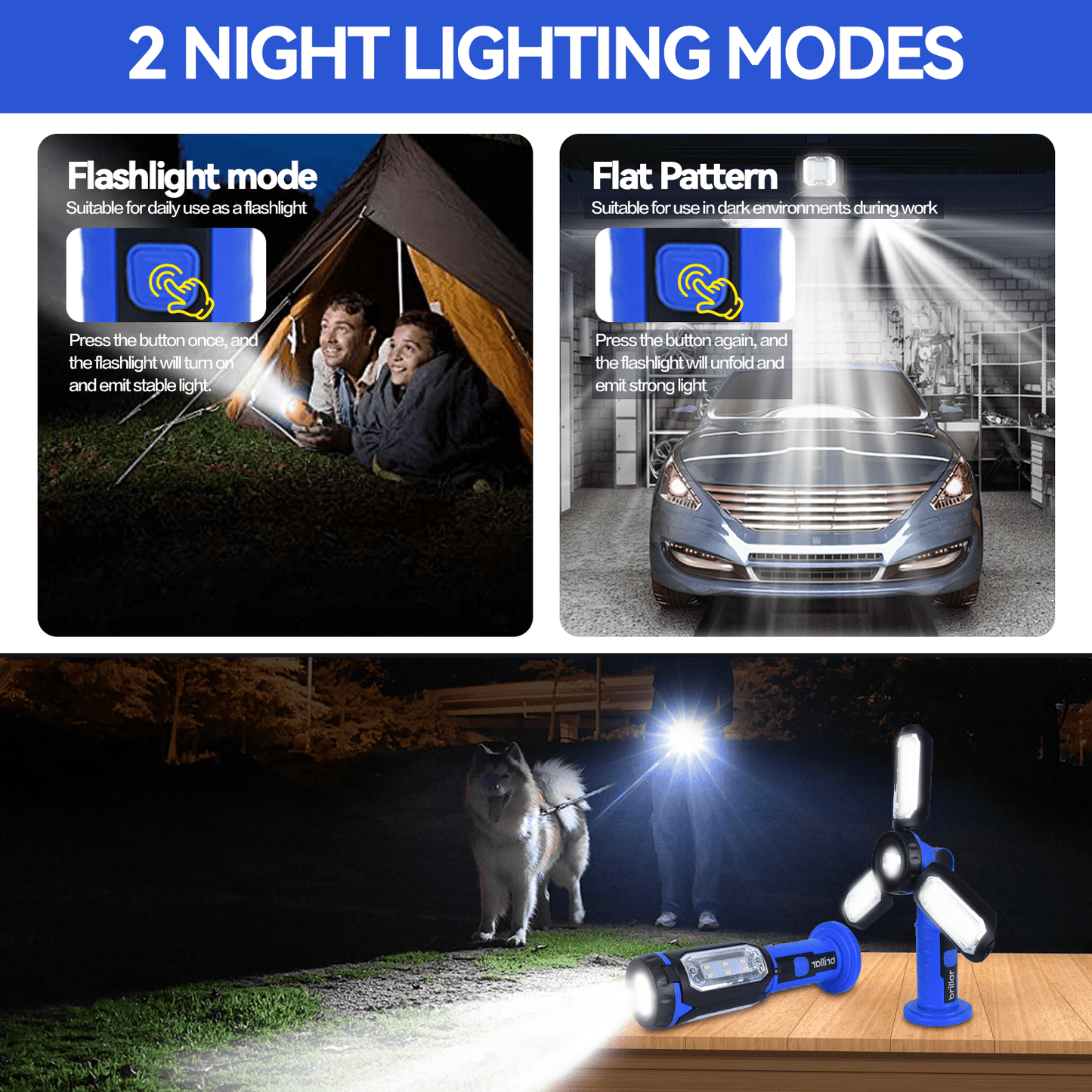 Brillar spotlight torch Brillar 200 Lumen 3 Foldable Panel LED Floodlight Lamp