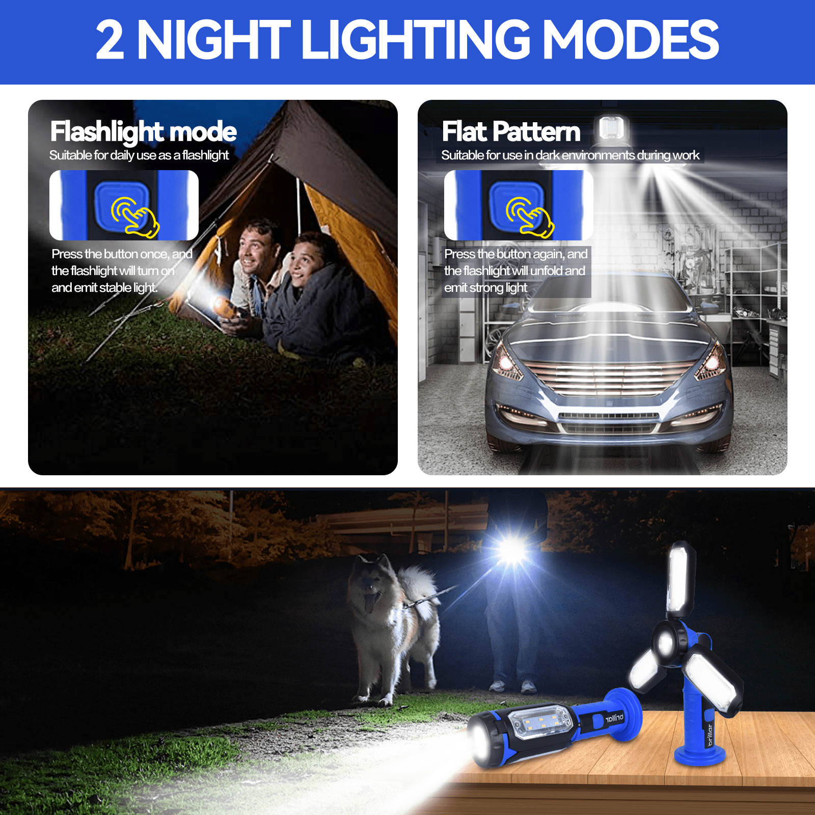 Brillar spotlight torch Brillar 200 Lumen 3 Foldable Panel LED Floodlight Lamp