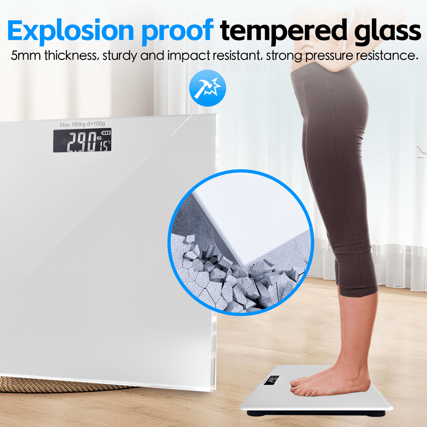 Clevinger weight scale Clevinger Silver Digital Glass Bathroom Scale Max Capacity 180KG