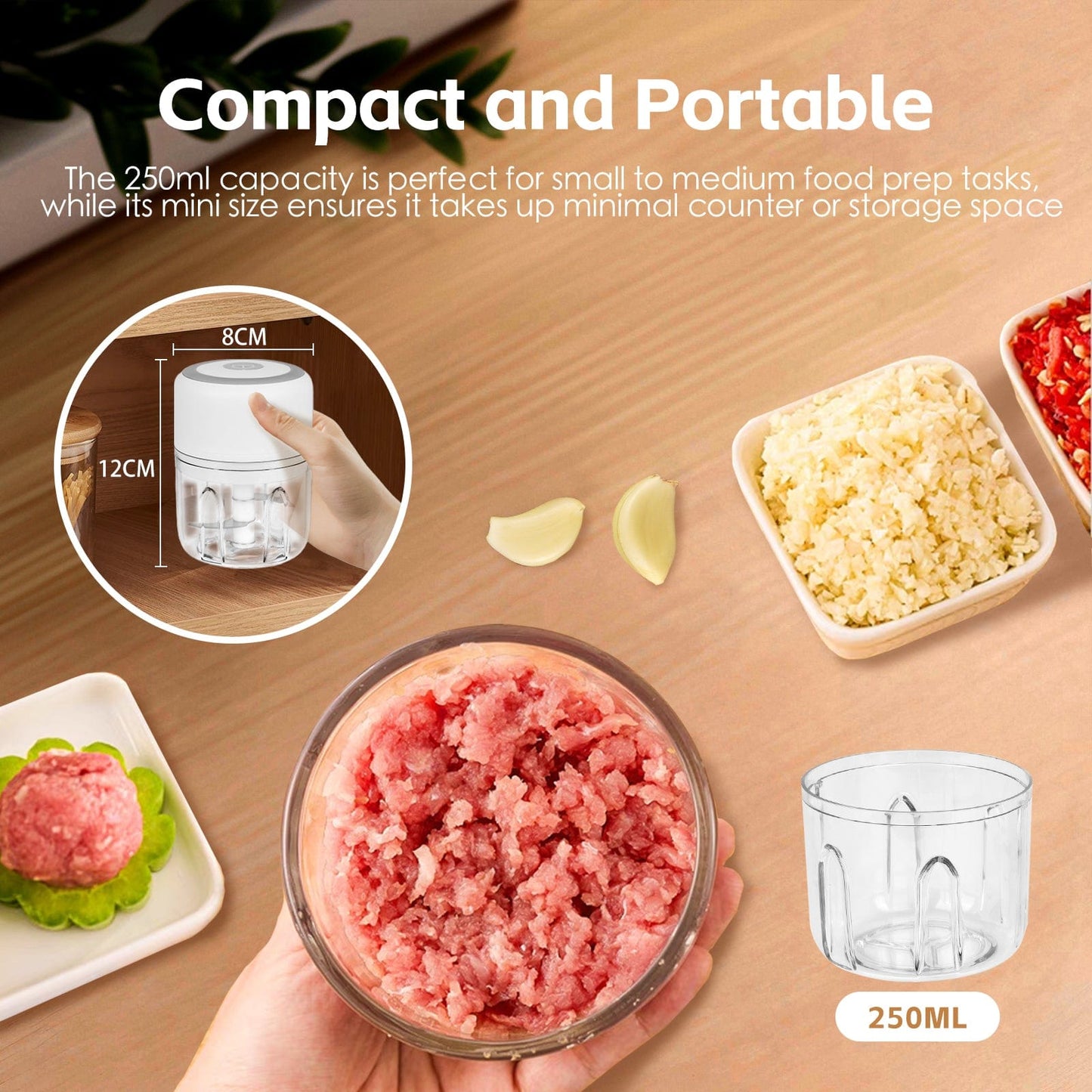 COOK EASY 250ml Cordless USB Rechargeable Mini Food Chopper