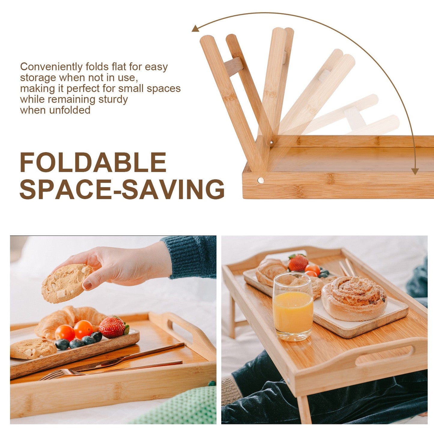Living Today Homewares Foldable Bamboo Bed Tray / Breakfast Serving Table