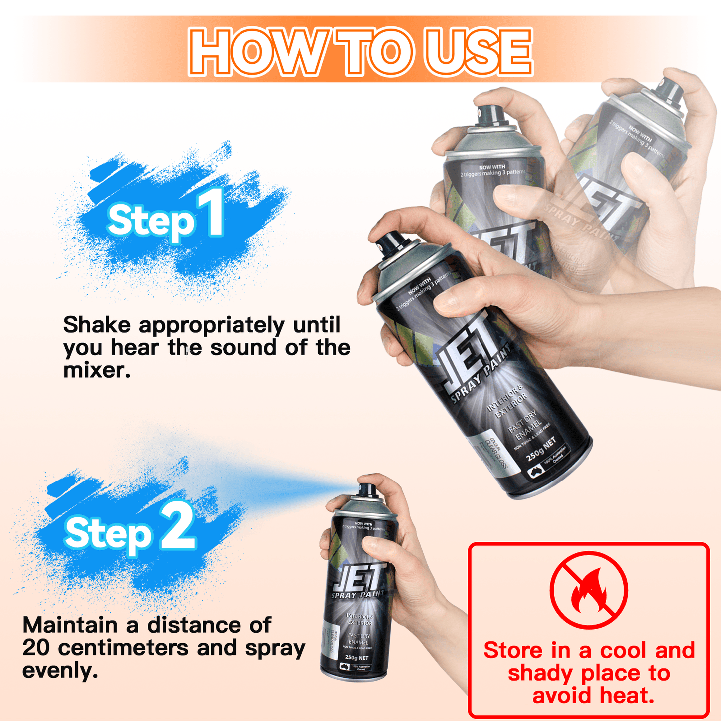 JET spray paint 3PK 250g Spray Paint Can For Interior and Exterior 26 colours Fast Dry
