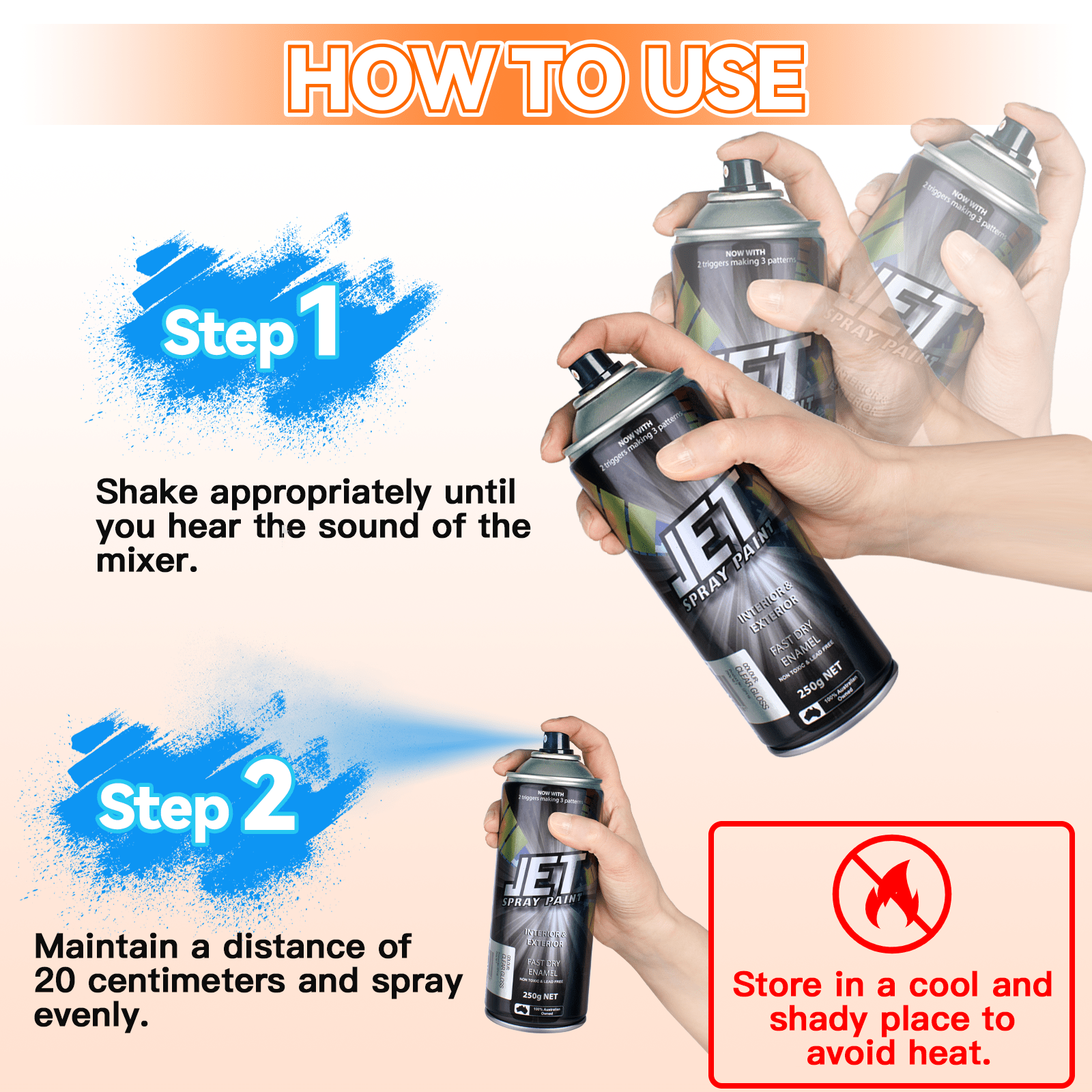 JET spray paint 3PK 250g Spray Paint Can For Interior and Exterior 26 colours Fast Dry