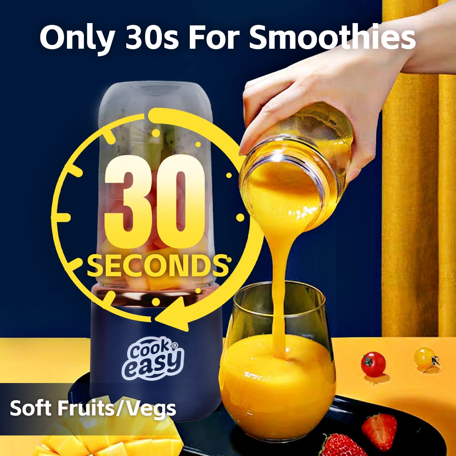 COOK EASY juicer 400ml USB-C Rechargeable Portable Juicer with Travel Lid