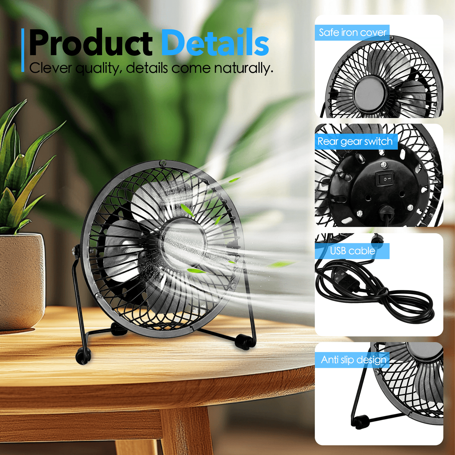 Living Today Fans 360 Degree Tilt Adjustable USB Portable Mini Desk Fan