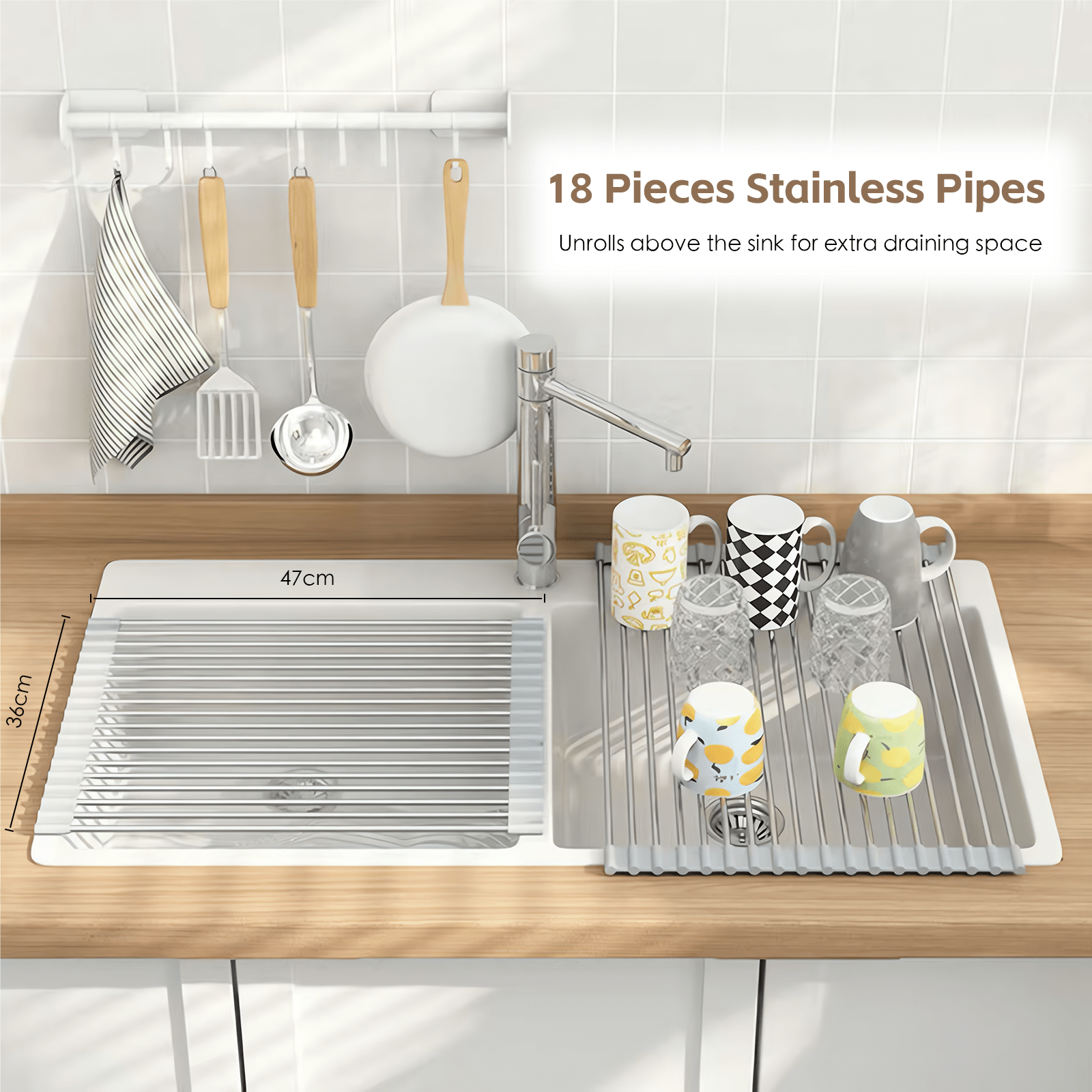 Living Today kitchen organiser Silver Over Sink Draining Rack with Anti-Slip Grips