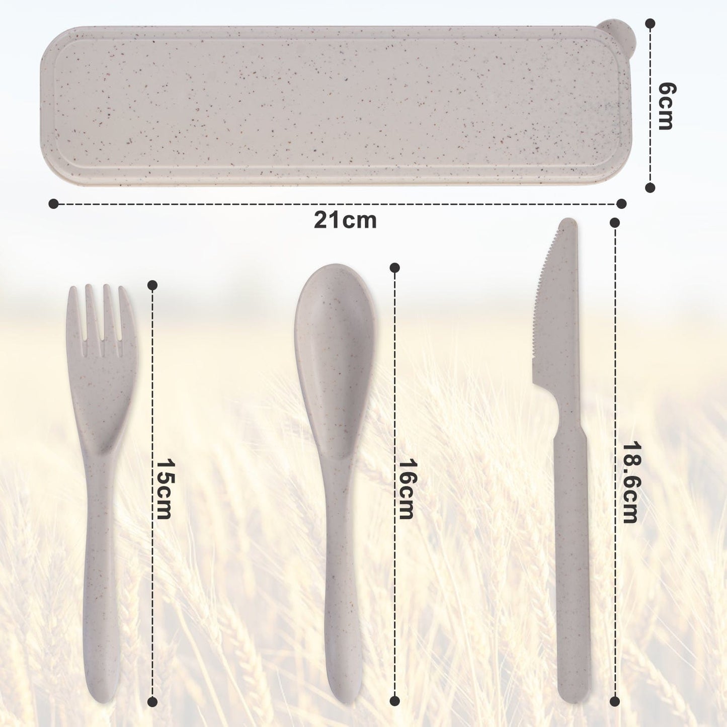 Living Today cutlery set Clevinger Reusable Wheat Straw Fibre Cutlery Set with Case - Beige