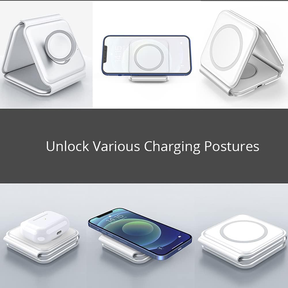 plugd USB charger 3 in 1 Wireless 15W Qi Fast Charging Foldable Station for Apple Mag Safe