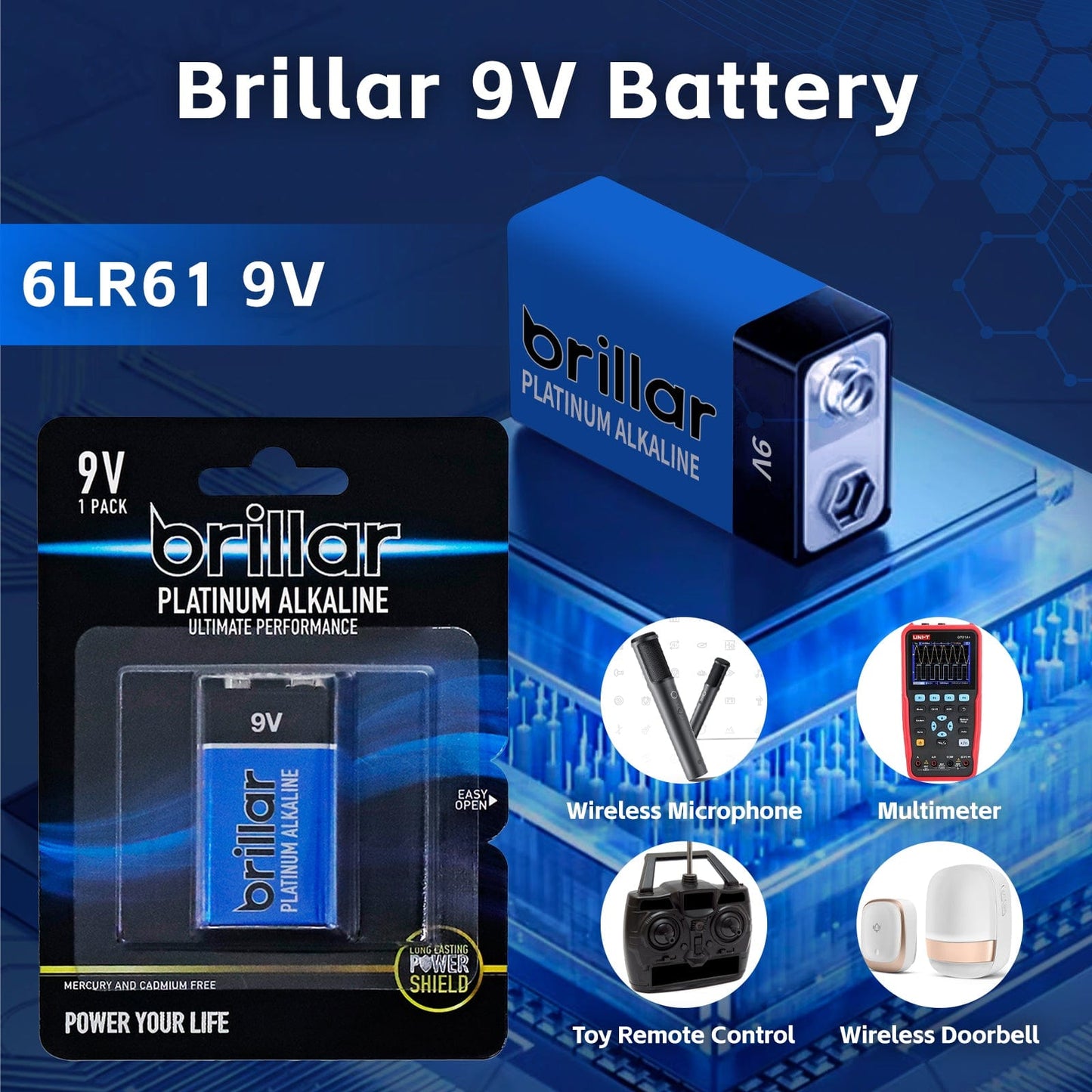 Brillar General Purpose Batteries 2 Pcs Brillar 9V Platinum Alkaline Battery