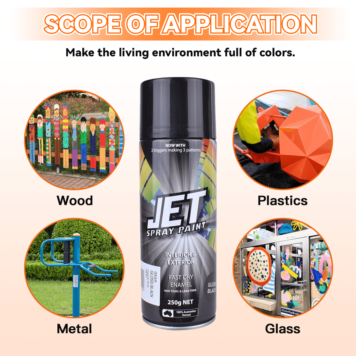JET spray paint 3PK 250g Spray Paint Can For Interior and Exterior 26 colours Fast Dry
