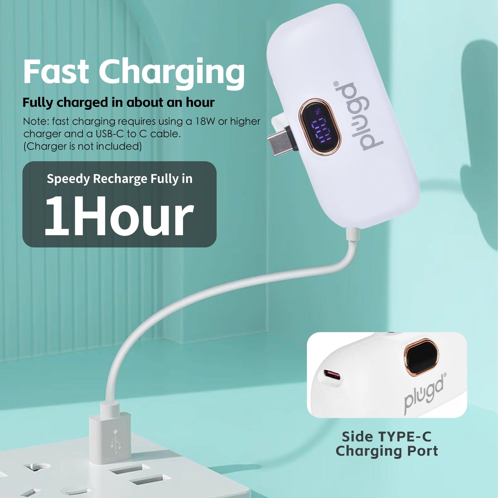plugd power bank 5000mAh 18.5W Mini USB-C Fast Charge Power Bank