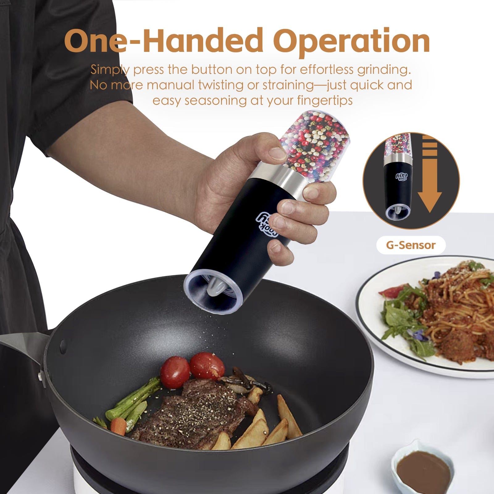 COOK EASY salt grinder 2 pk Gravity Sensor Electric Salt and Pepper Spice Grinder