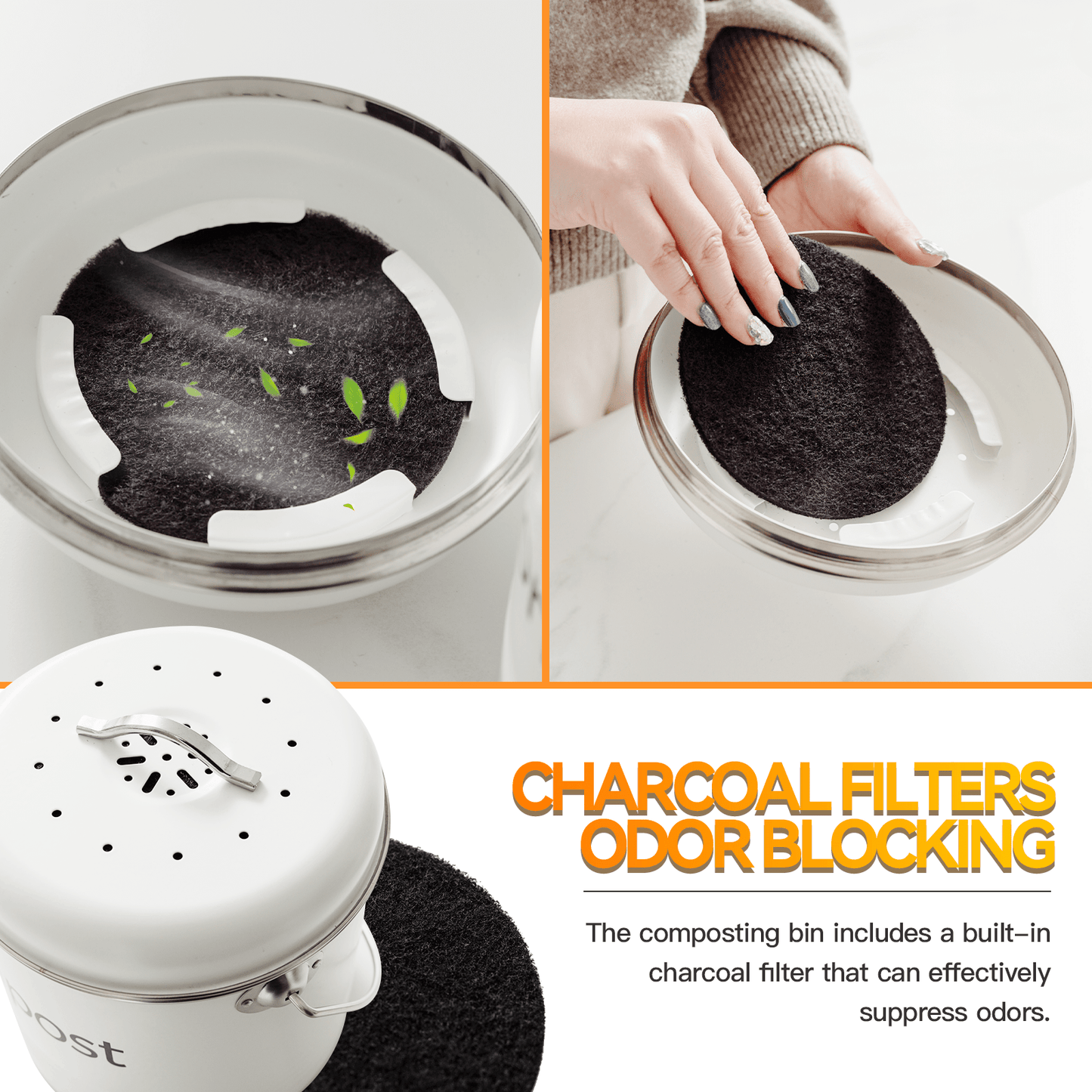 Living Today Kitchen 5L Kitchen Bench Compost Bin with 6 Replacement Activated Carbon Filters