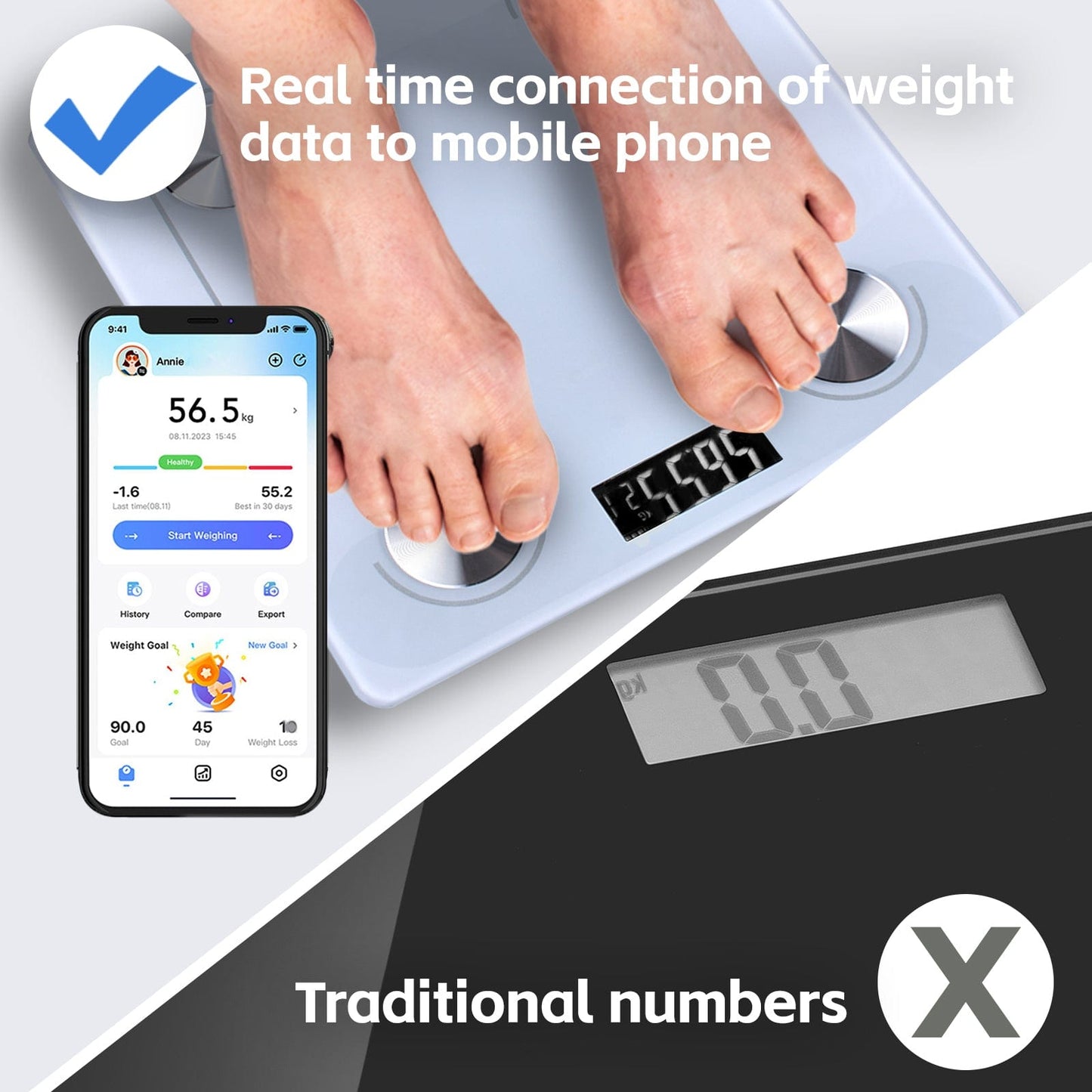 Clevinger weight scale Clevinger Bluetooth Smart Digital Glass Bathroom Scale Max Capacity 180KG