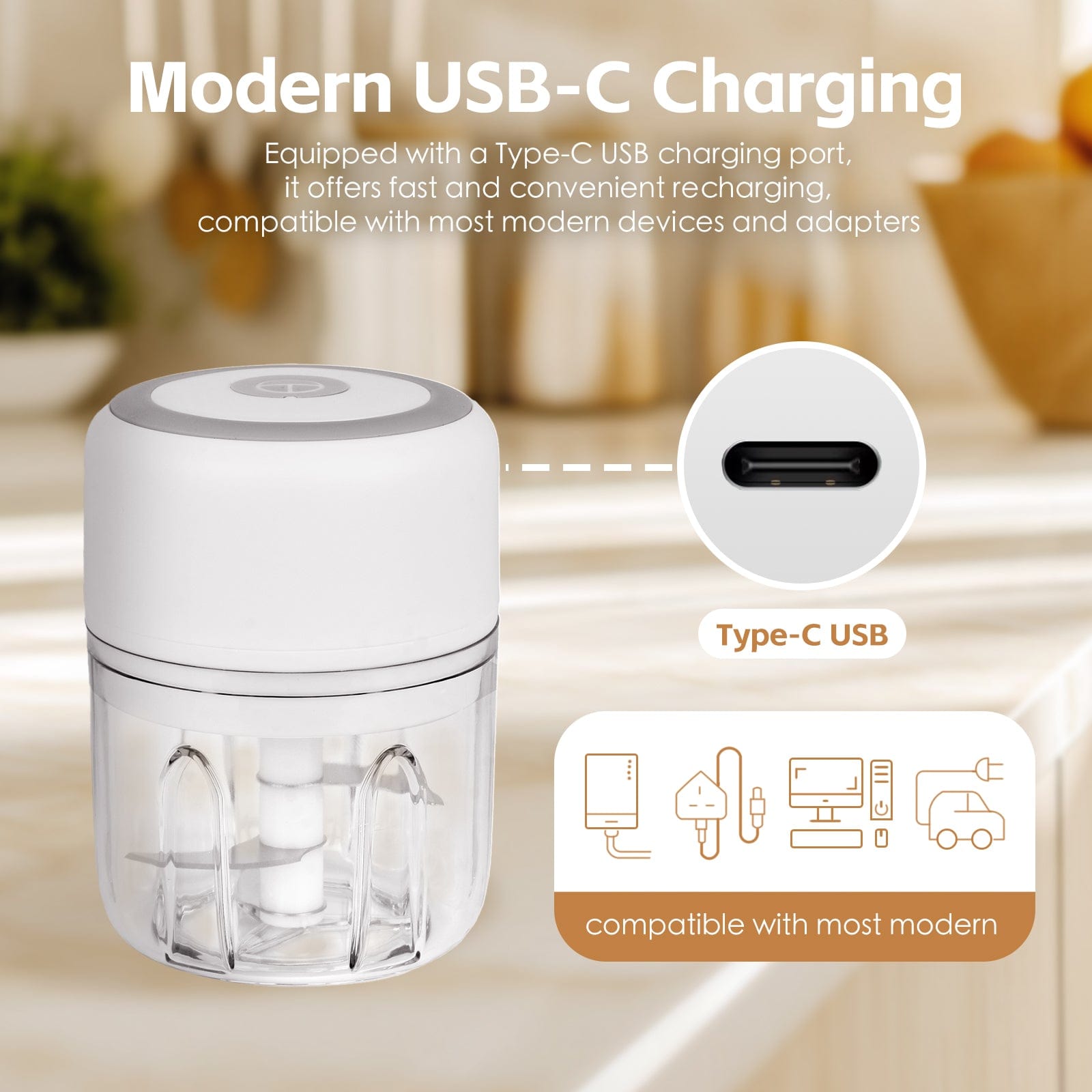 COOK EASY 250ml Cordless USB Rechargeable Mini Food Chopper