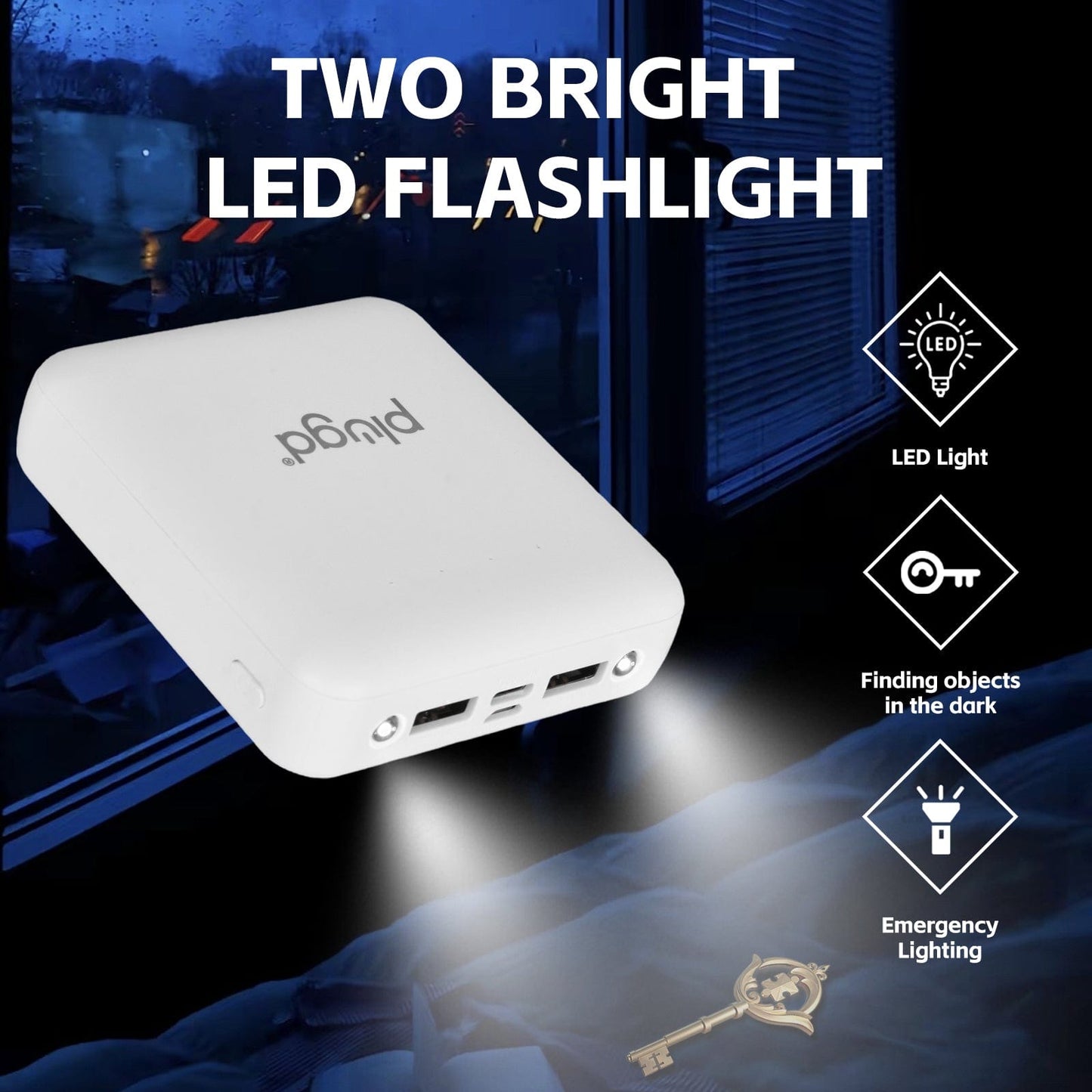 plugd power bank 5000mAh Fast Charge Power Bank with 4 Built-in Cables and LED Lights
