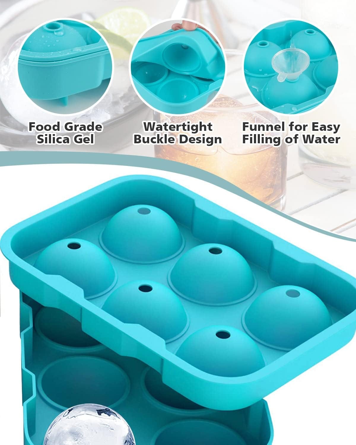 COOK EASY ice cube tray 4 Pcs Silicone Easy Pop 6 Sphere Ice Cube Tray / 15 Grids Ice Cube Tray