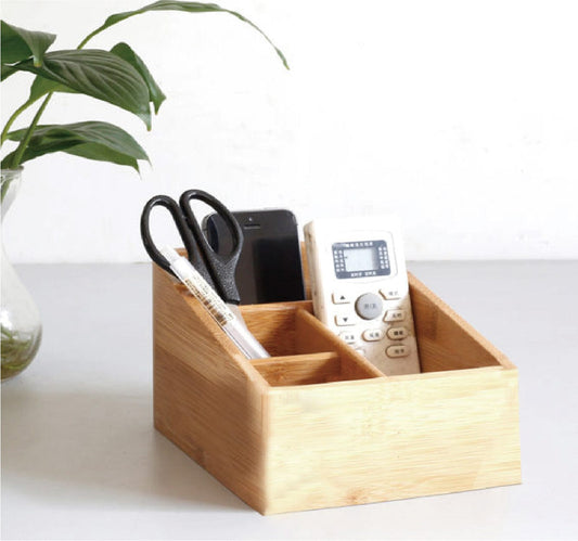LIVINGTODAY Storage Hooks & Racks Bamboo Storage Box with 4 Slots