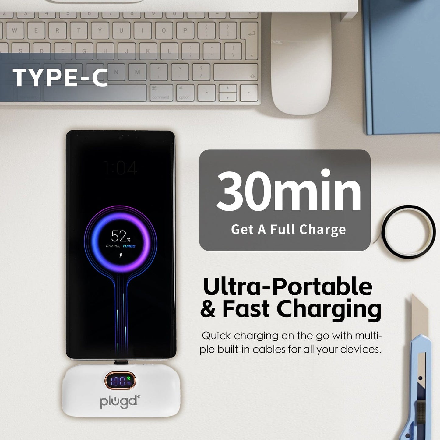 plugd power bank 5000mAh 18.5W Mini USB-C Fast Charge Power Bank