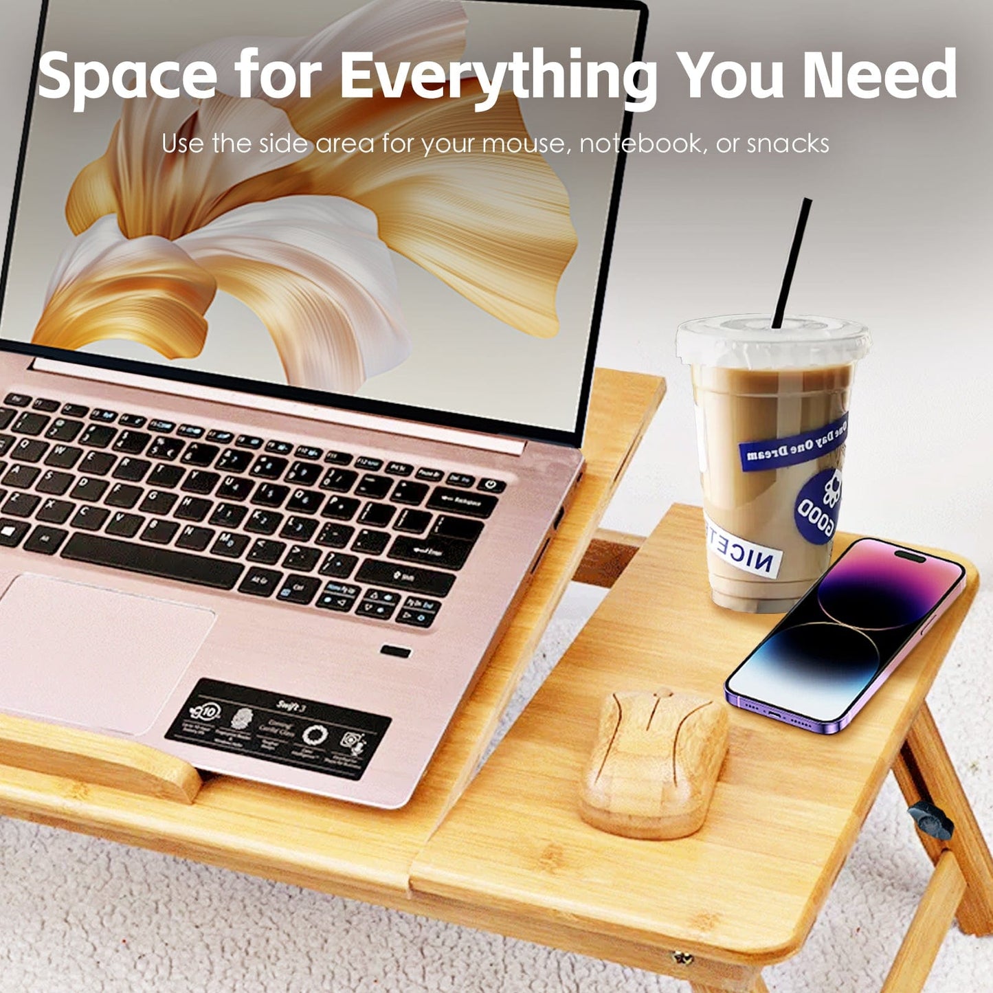 Living Today Homewares Foldable and Adjustable Bamboo Laptop Table, Bed Tray