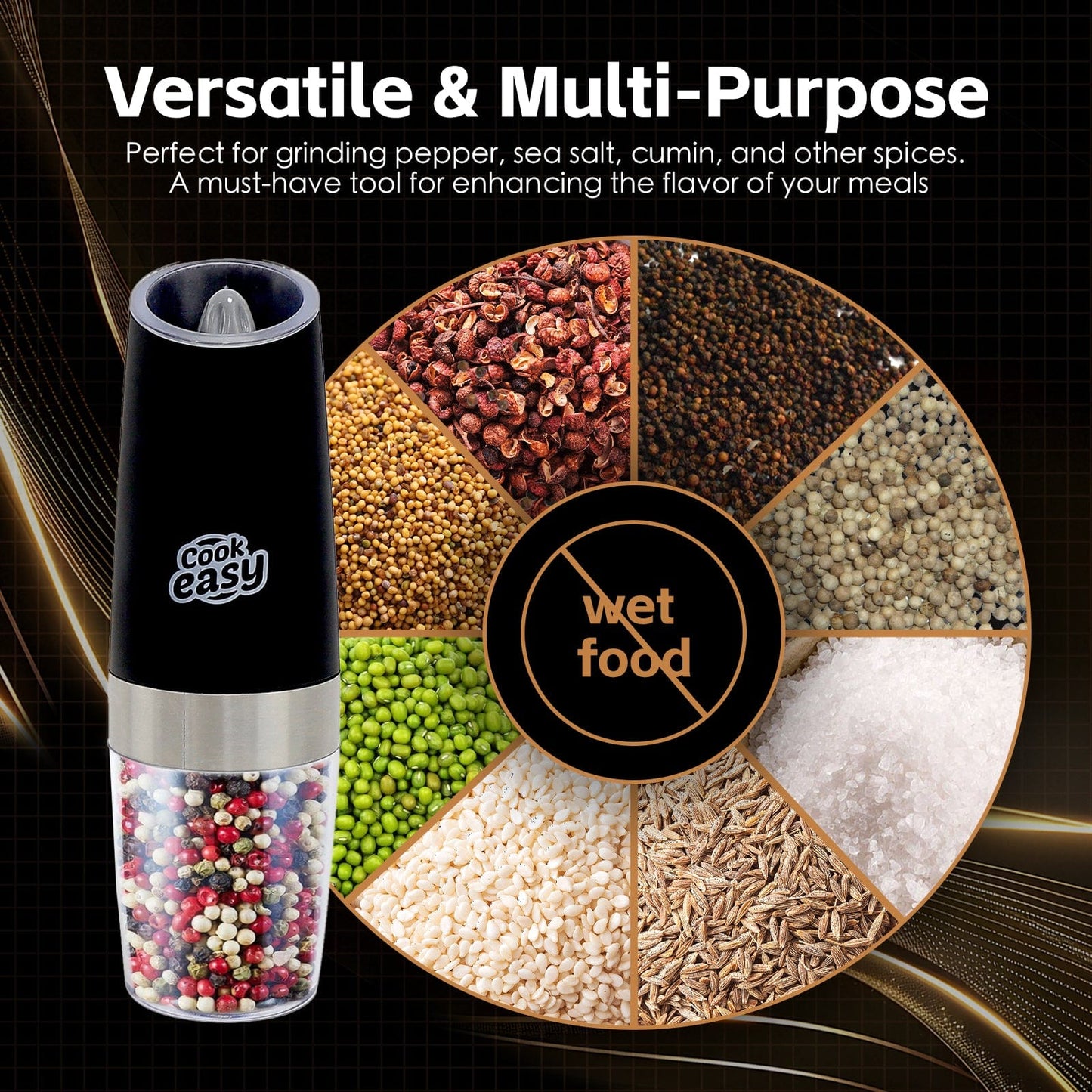 COOK EASY salt grinder 2 pk Gravity Sensor Electric Salt and Pepper Spice Grinder