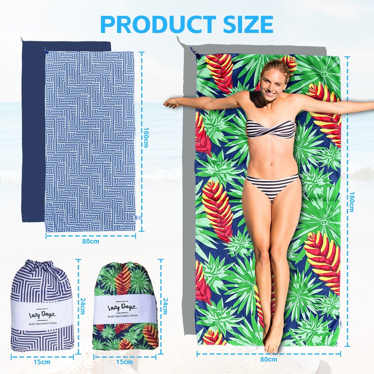 Lazy Dayz Beach and Summer Lazy Dayz Quick Drying Sand Free Beach Towel - Mossman