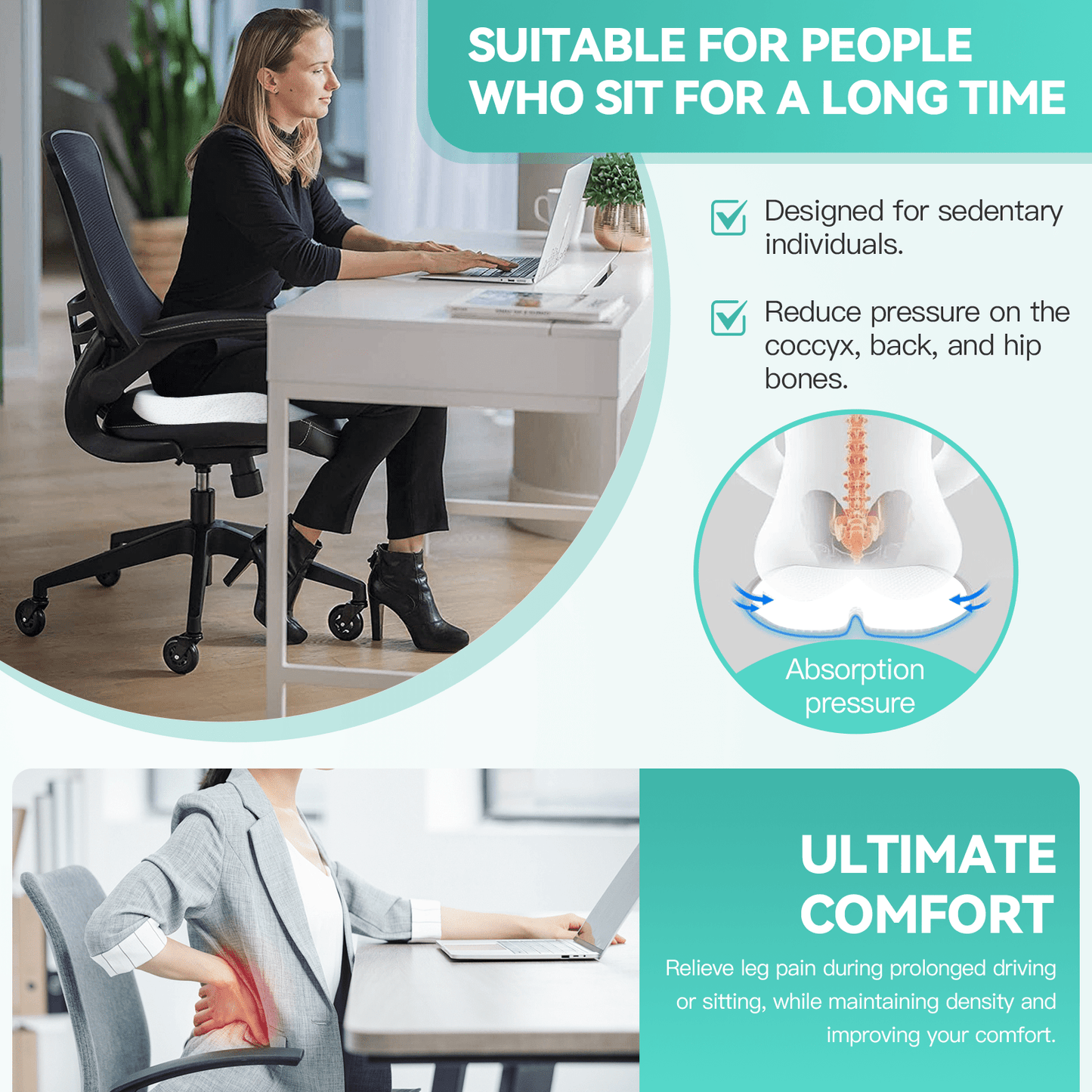 Living Today Homewares Memory Foam Lumbar Back Support Cushion Seat Set