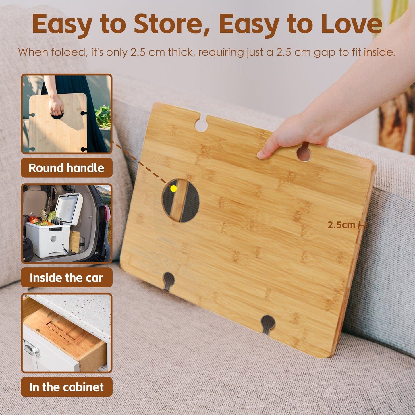 Living Today Bamboo Bamboo Foldable Picnic Table Tray with Wine and Glass Holders