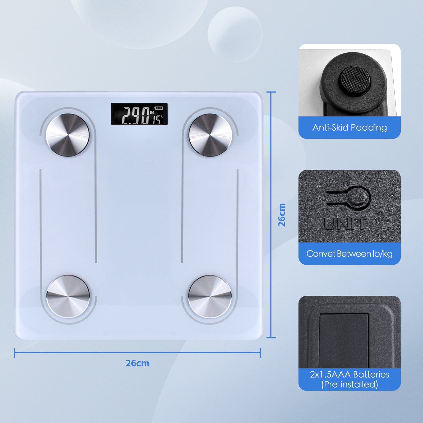 Clevinger weight scale Clevinger Bluetooth Smart Digital Glass Bathroom Scale Max Capacity 180KG