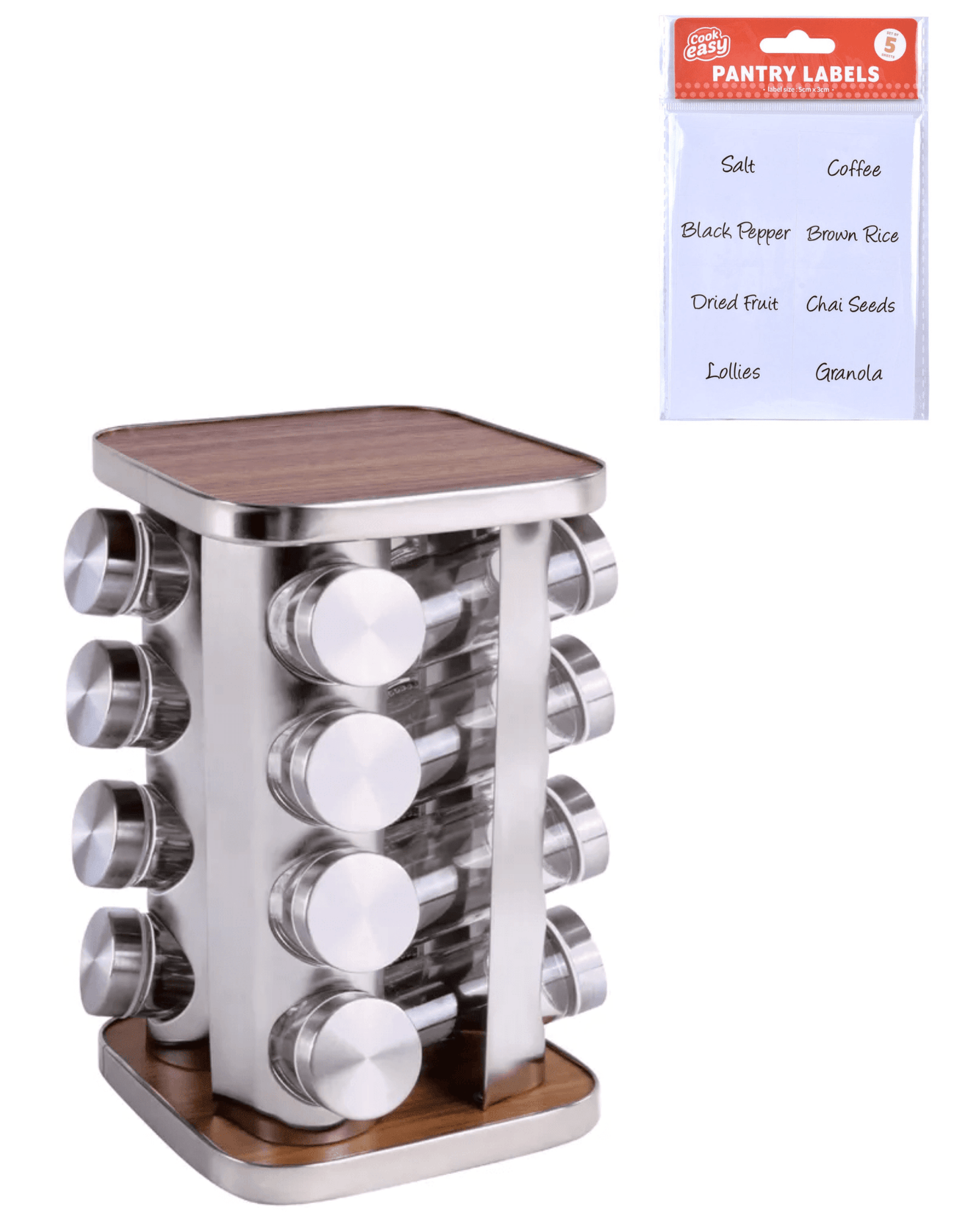 Living Today Clevinger 16 Piece Rotating Spice Rack Organiser/Free 40pc Pantry Label Stickers Success
