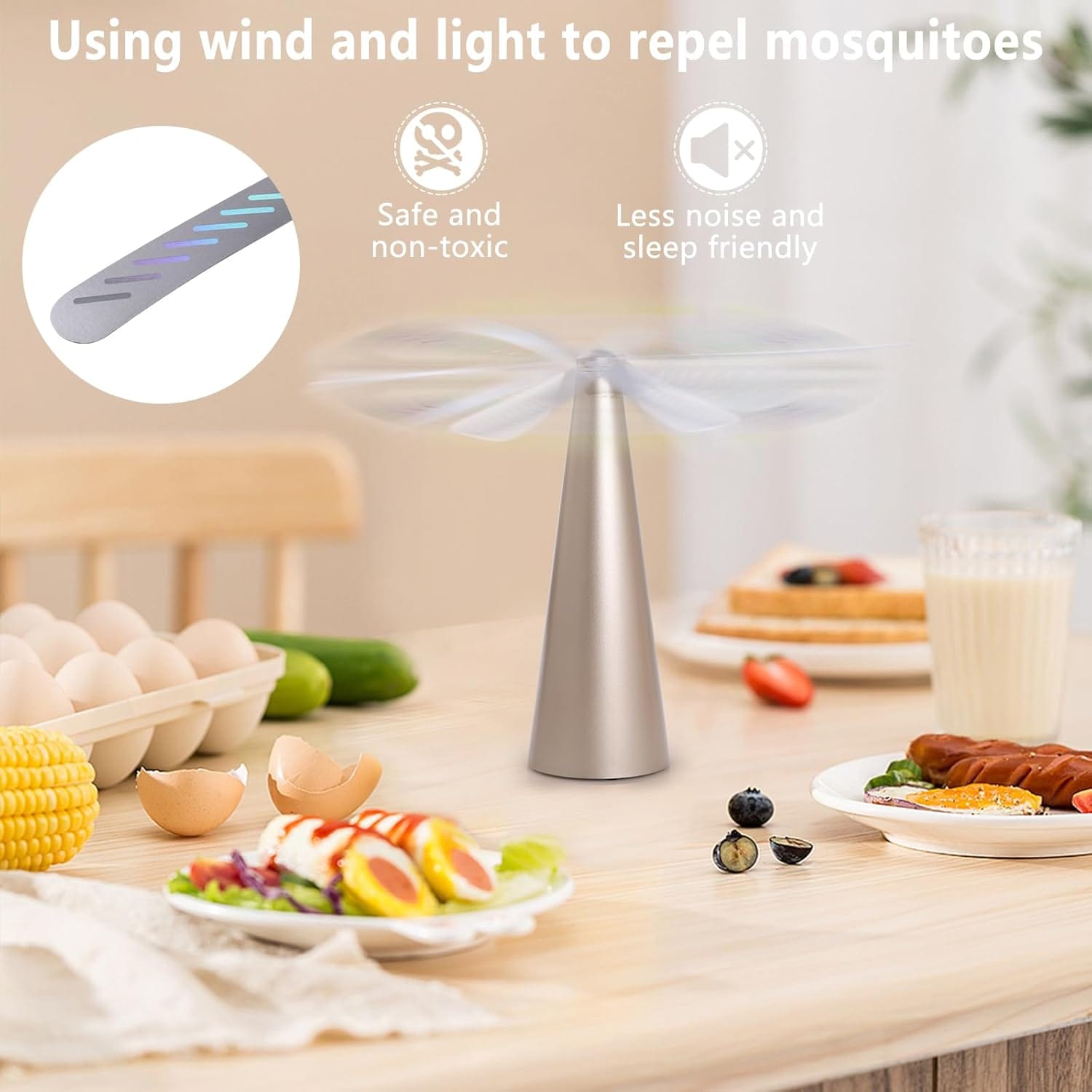 Living Today Household Insect Repellents Battery Operated Shoo-Fly Chemical Free Fly Repellent Fan Gold