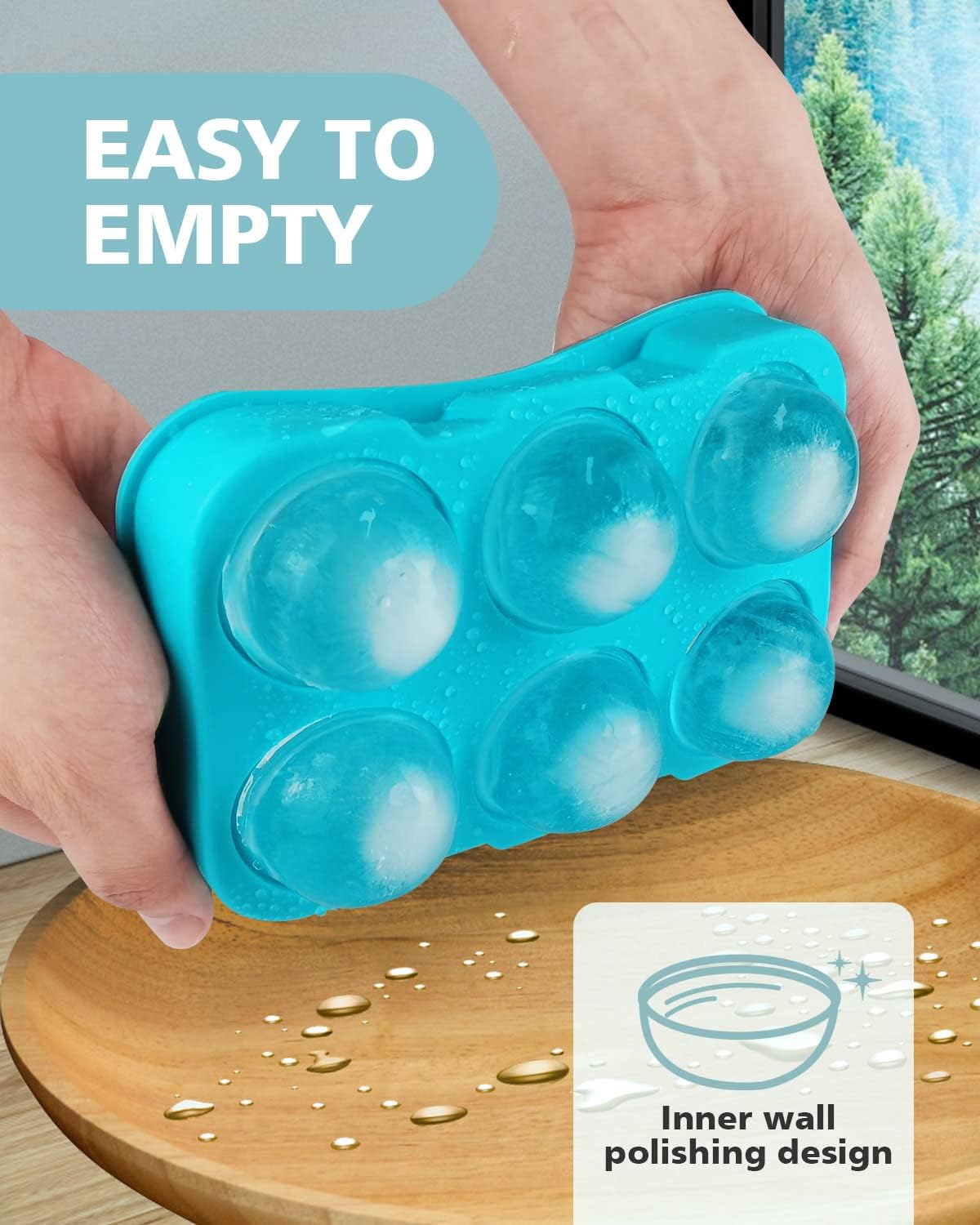 COOK EASY ice cube tray 4 Pcs Silicone Easy Pop 6 Sphere Ice Cube Tray / 15 Grids Ice Cube Tray