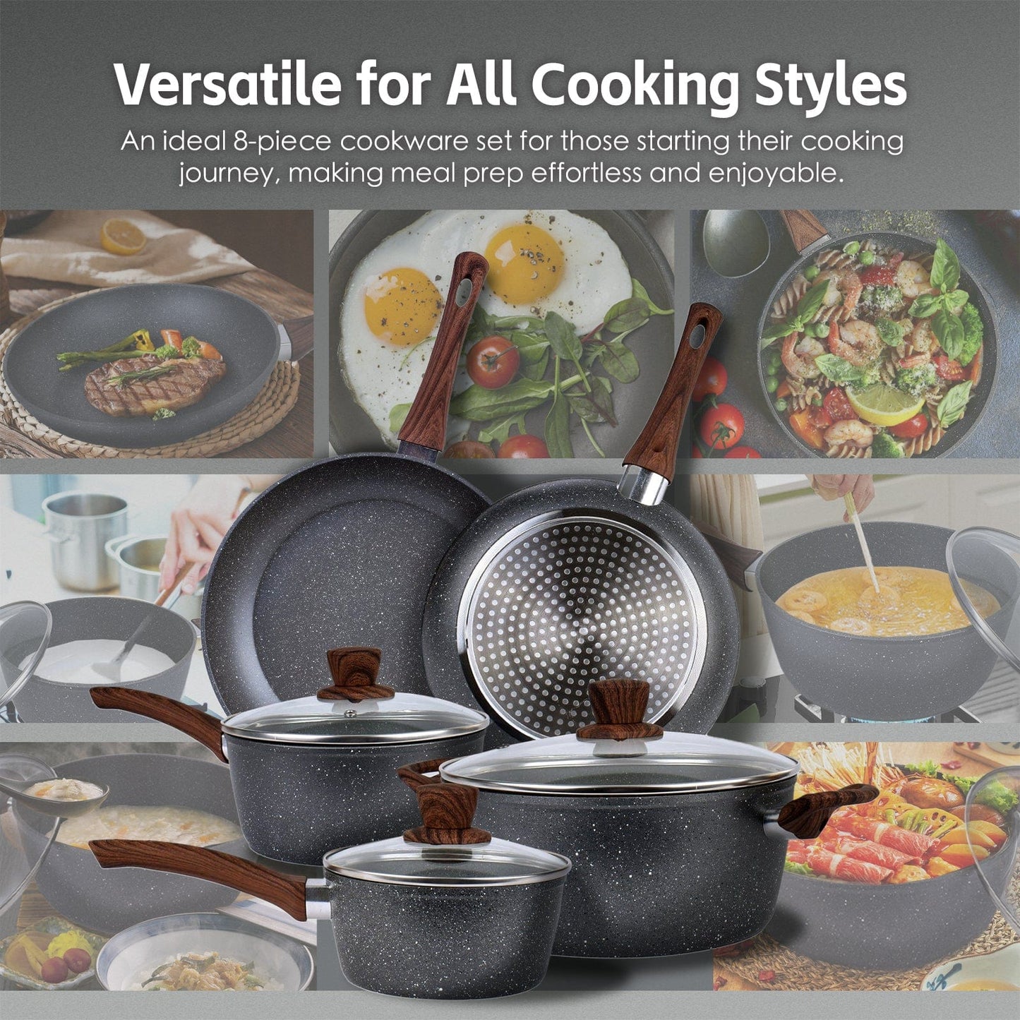 Clevinger Kitchen 8 Pcs Clevinger Non-Stick Cookware Set