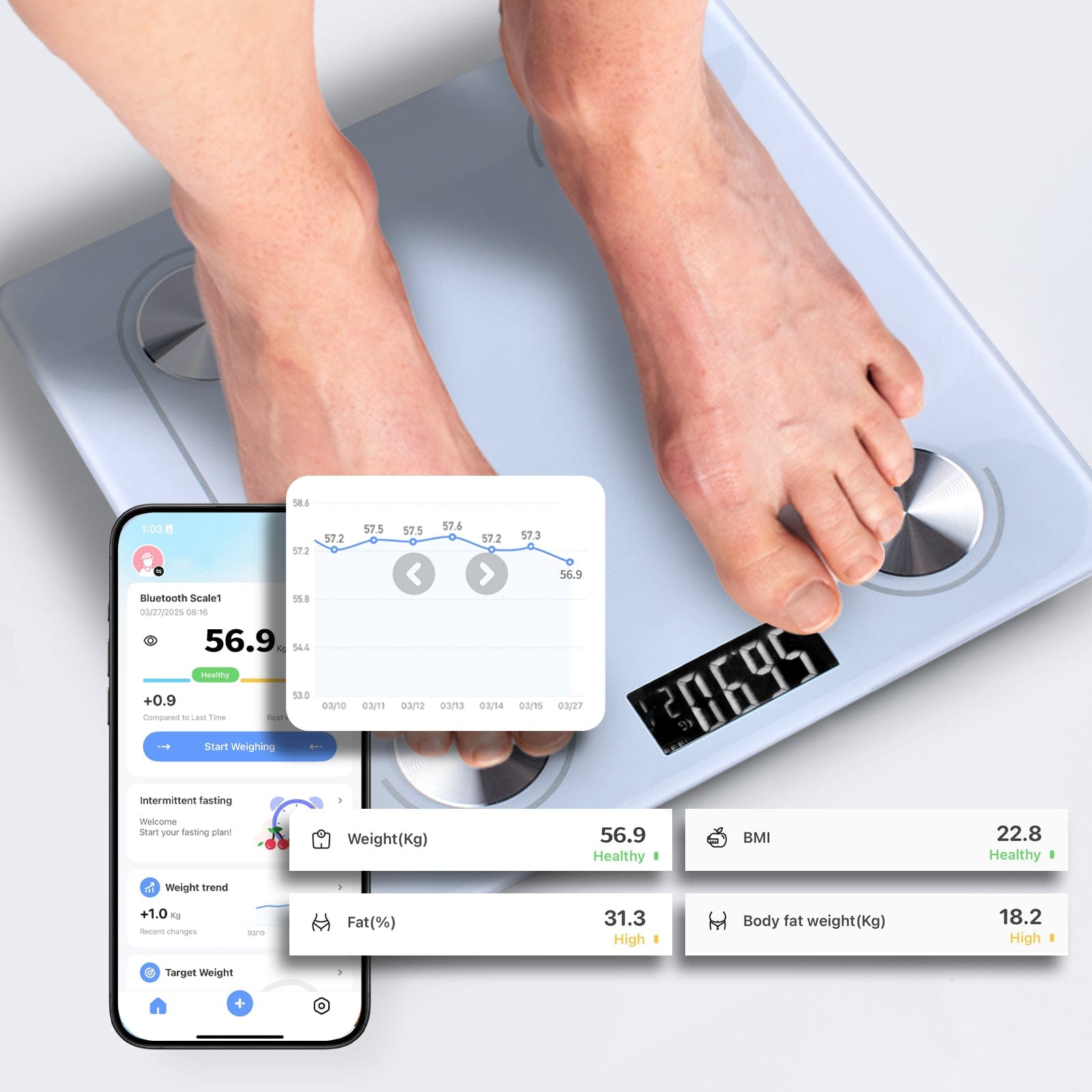 Clevinger weight scale Clevinger Bluetooth Smart Digital Glass Bathroom Scale Max Capacity 180KG