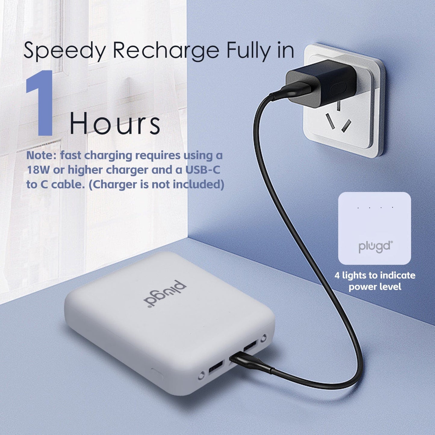 plugd power bank 5000mAh Fast Charge Power Bank with 4 Built-in Cables and LED Lights