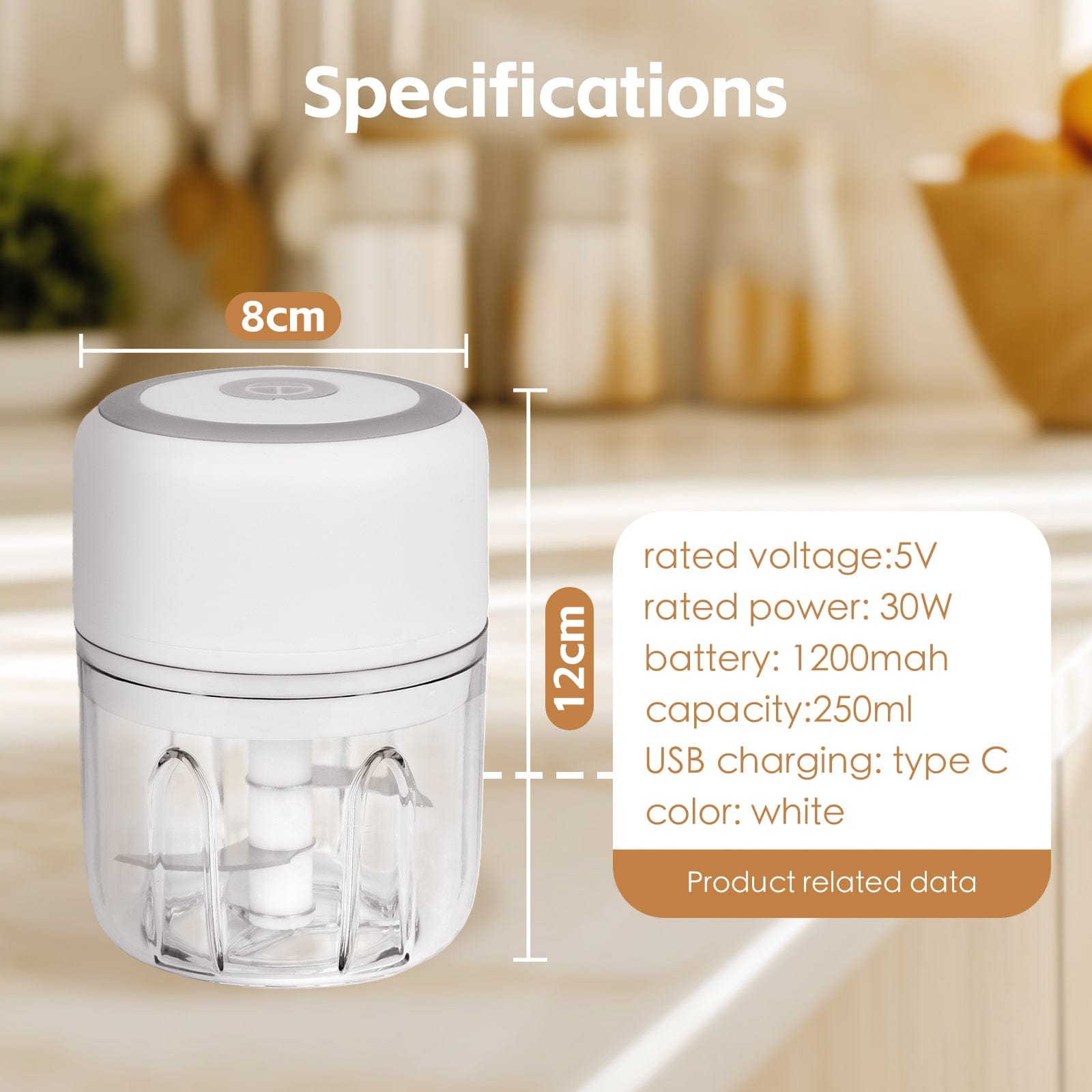 COOK EASY 250ml Cordless USB Rechargeable Mini Food Chopper