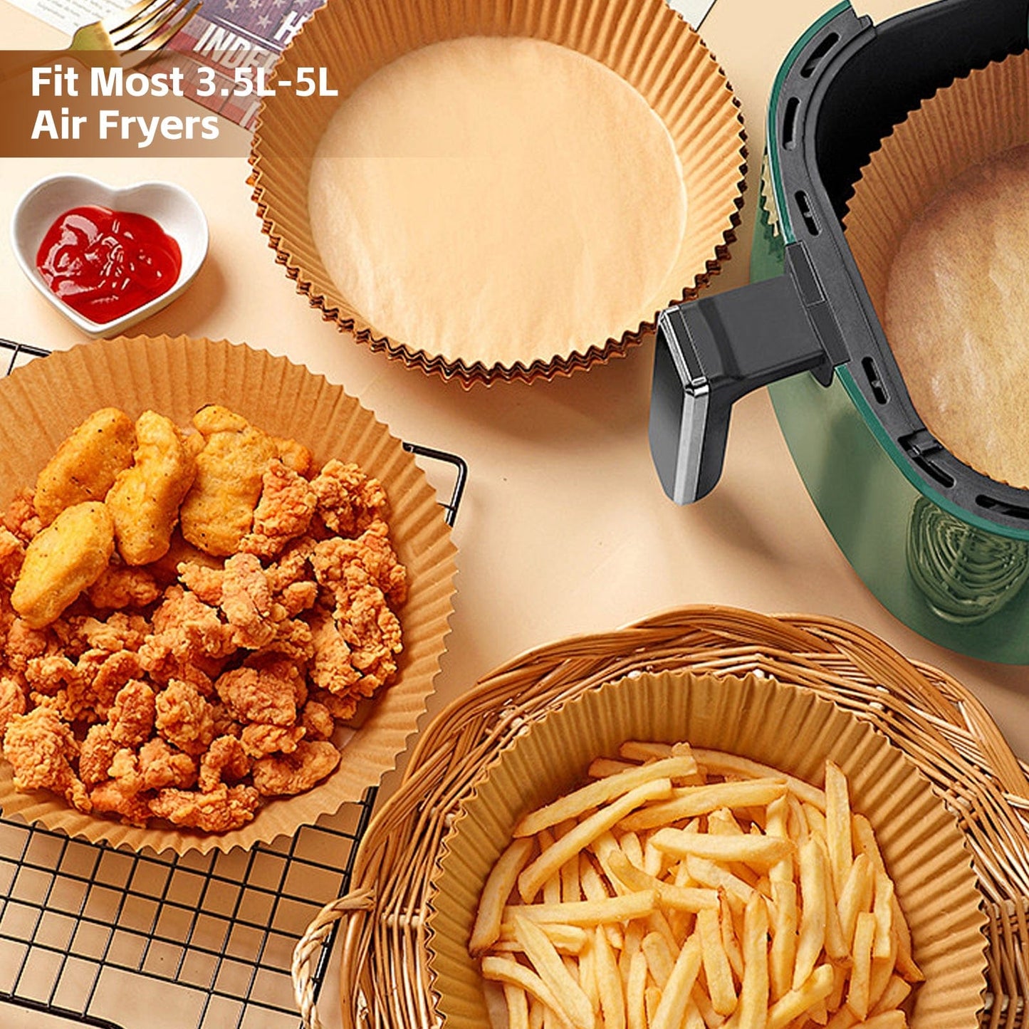 COOK EASY Air Fryer Liner 100 Pcs 20cm Round Disposable Unbleached Silicone Paper Dish Air-fryer Liner