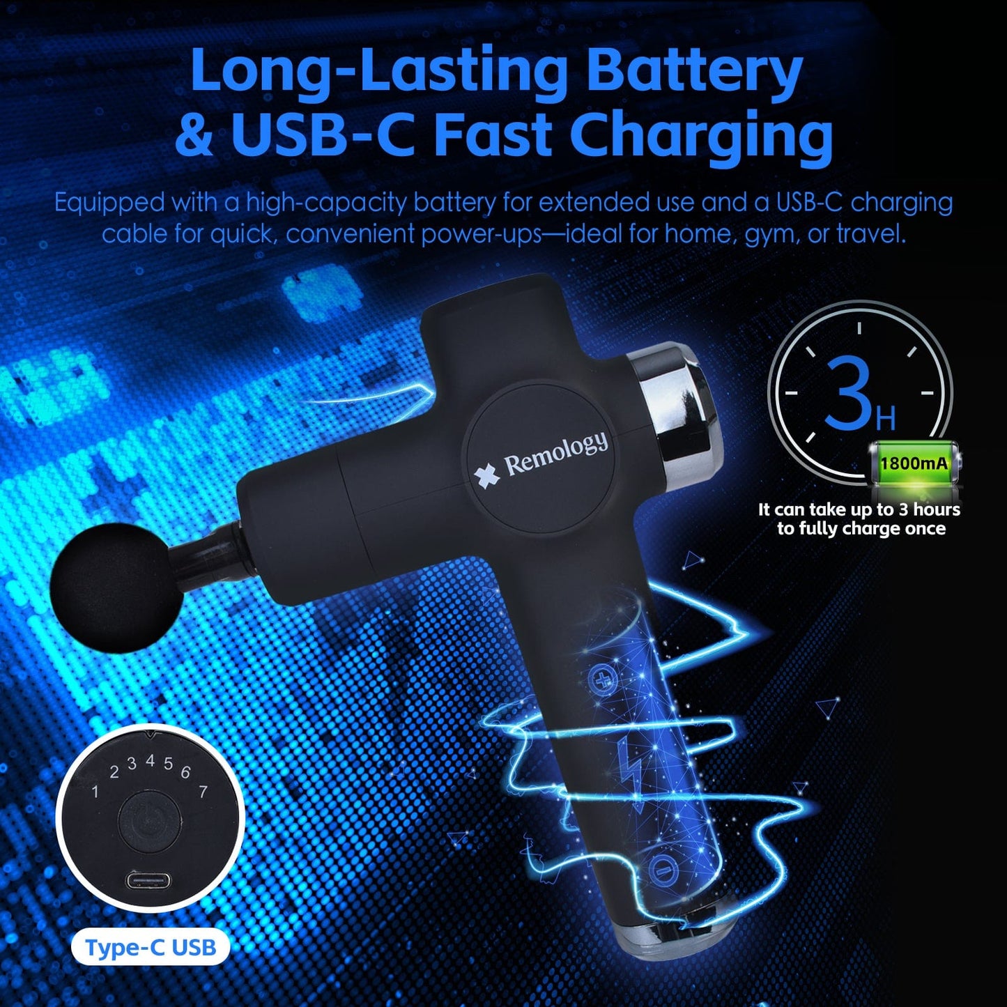 Remology personal care Remology Impact Therapy 7 Adaptive Speed USB-C Fascial Massage Gun with 4 Heads