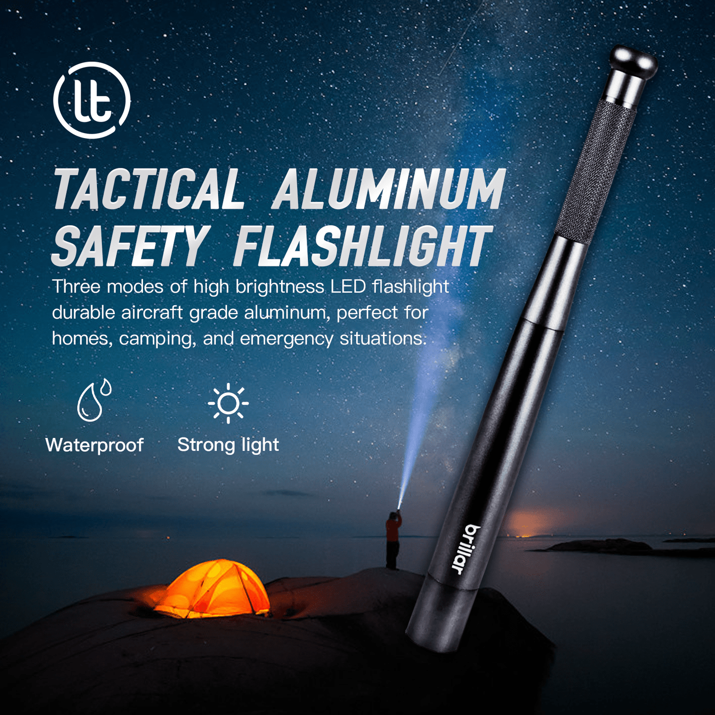 Brillar Flashlights Brillar Aluminium Long Torch - Black