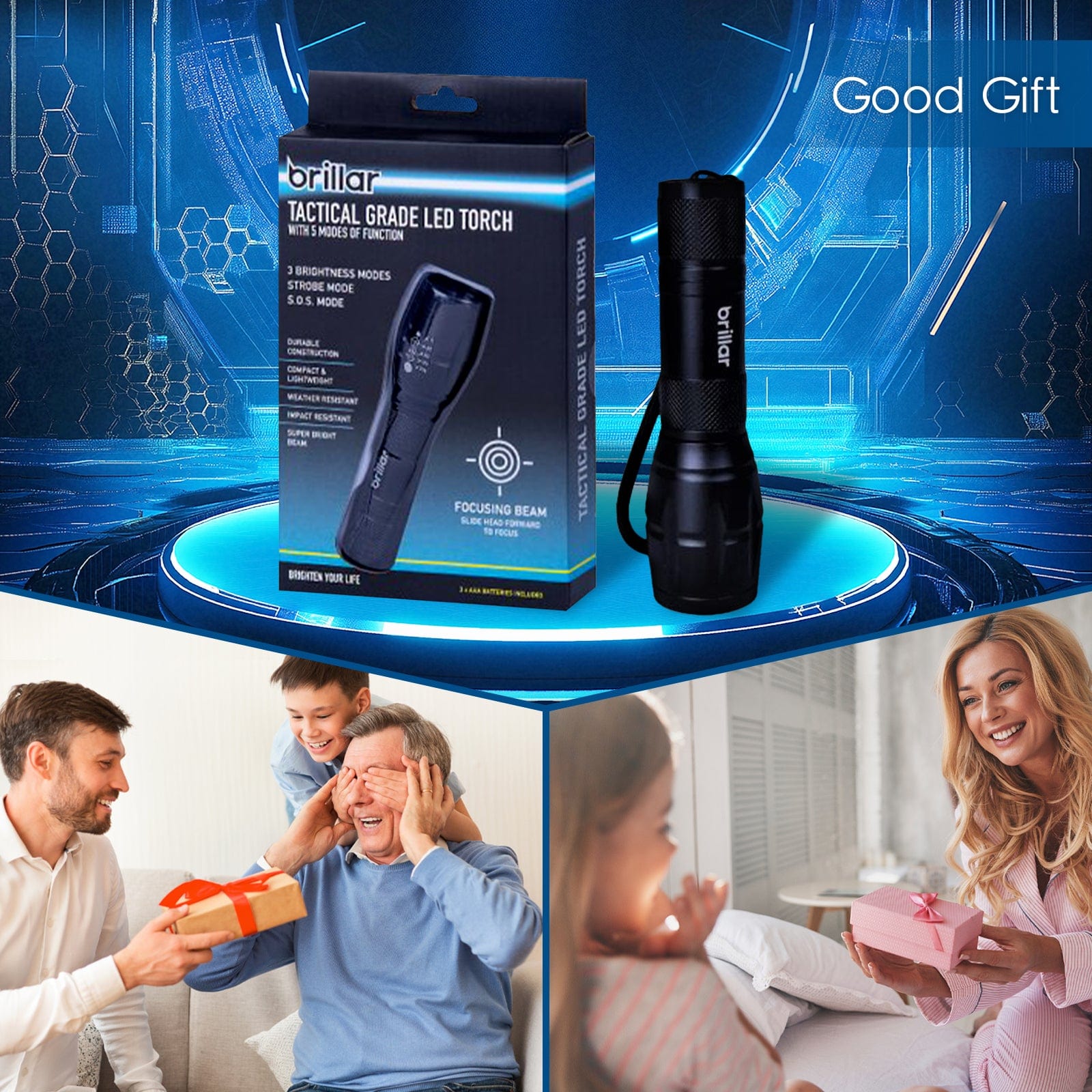 Brillar Flashlights Aluminium 5-Mode Tactical LED Flashlight