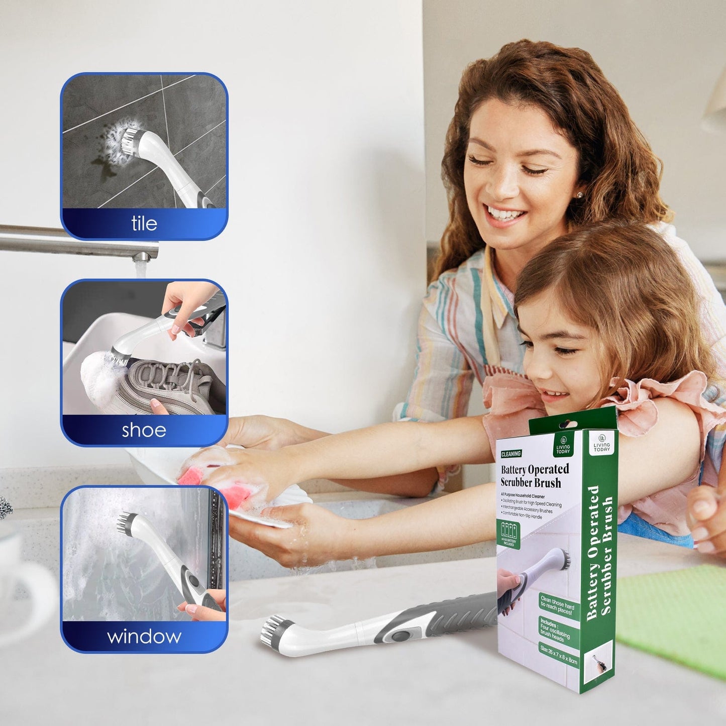 Living Today Battery Operated Scrubber Brush with 4 Interchangeable Heads
