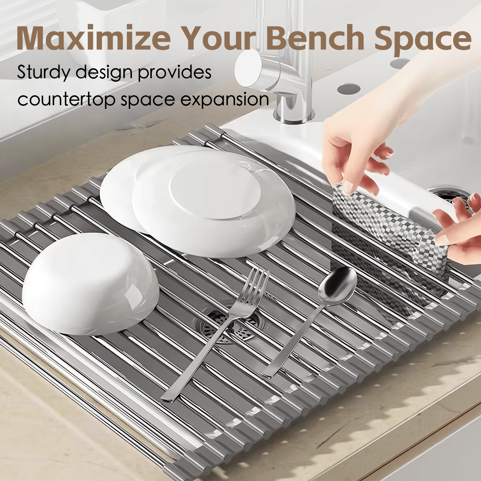 Living Today kitchen organiser Silver Over Sink Draining Rack with Anti-Slip Grips