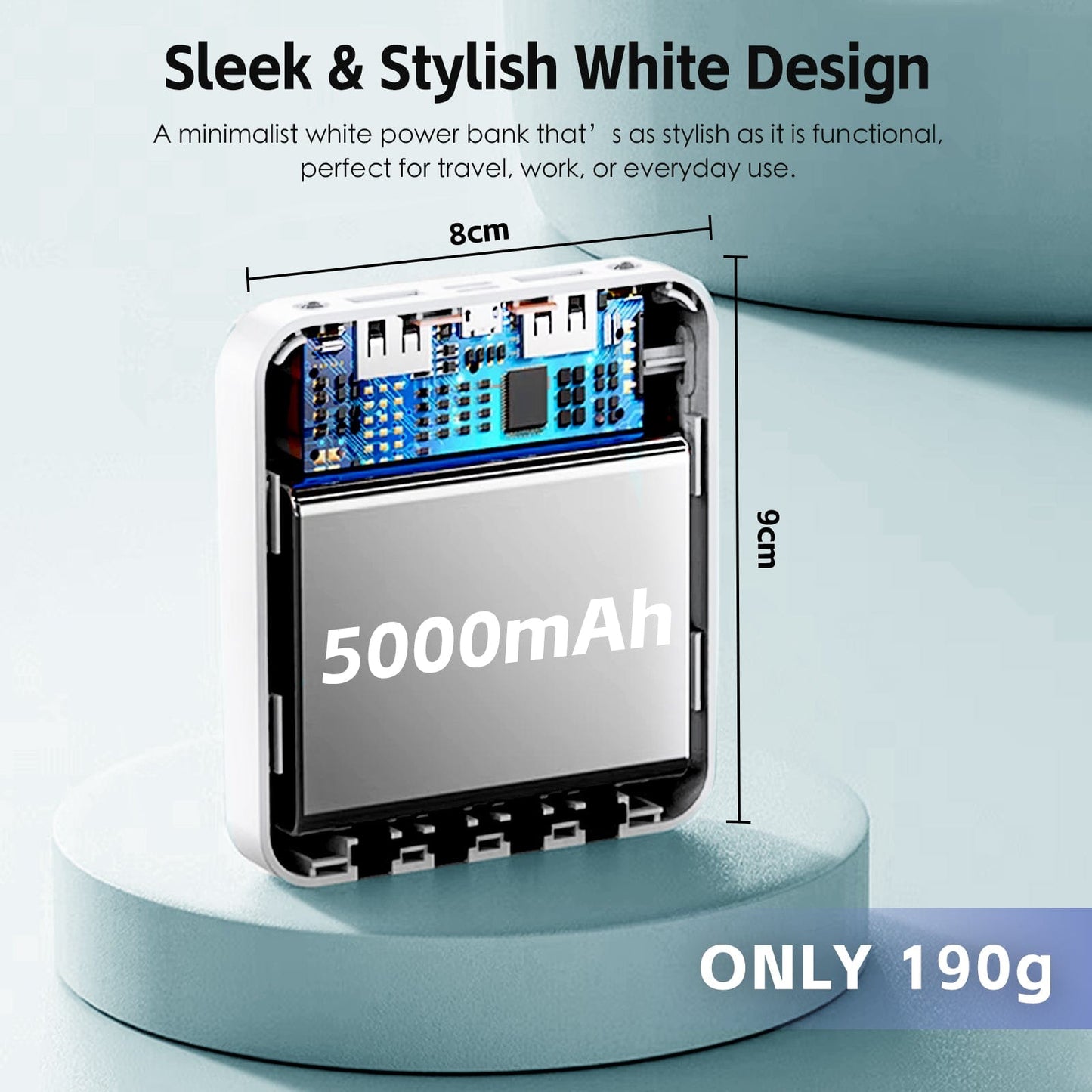 plugd power bank 5000mAh Fast Charge Power Bank with 4 Built-in Cables and LED Lights