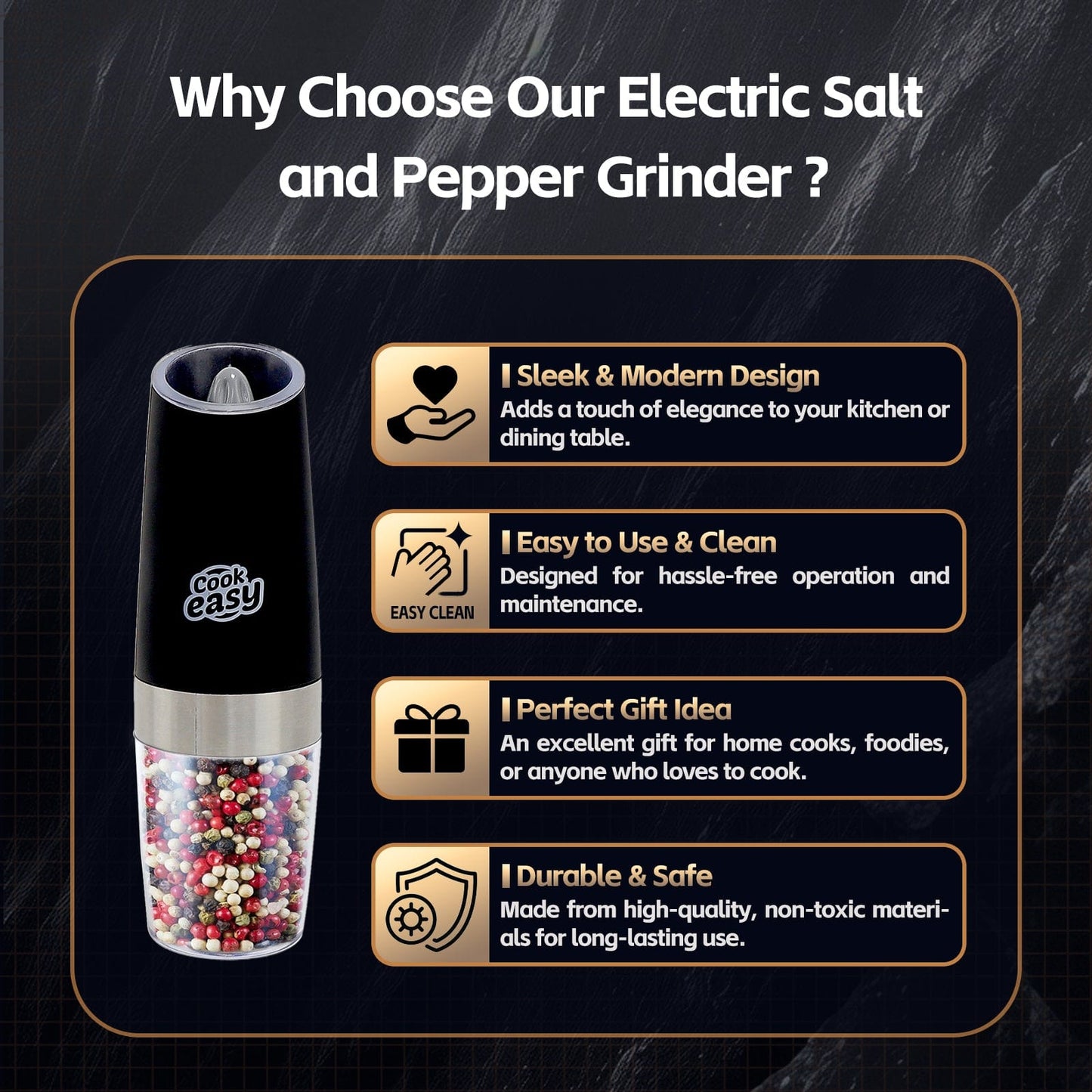 COOK EASY salt grinder 2 Pcs Gravity Sensor Electric Salt and Pepper Spice Grinder