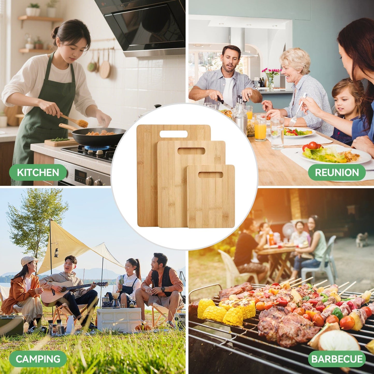 Living Today Kitchen 3 Pcs Bamboo Cheese Cutting & Serving Chopping Board Set