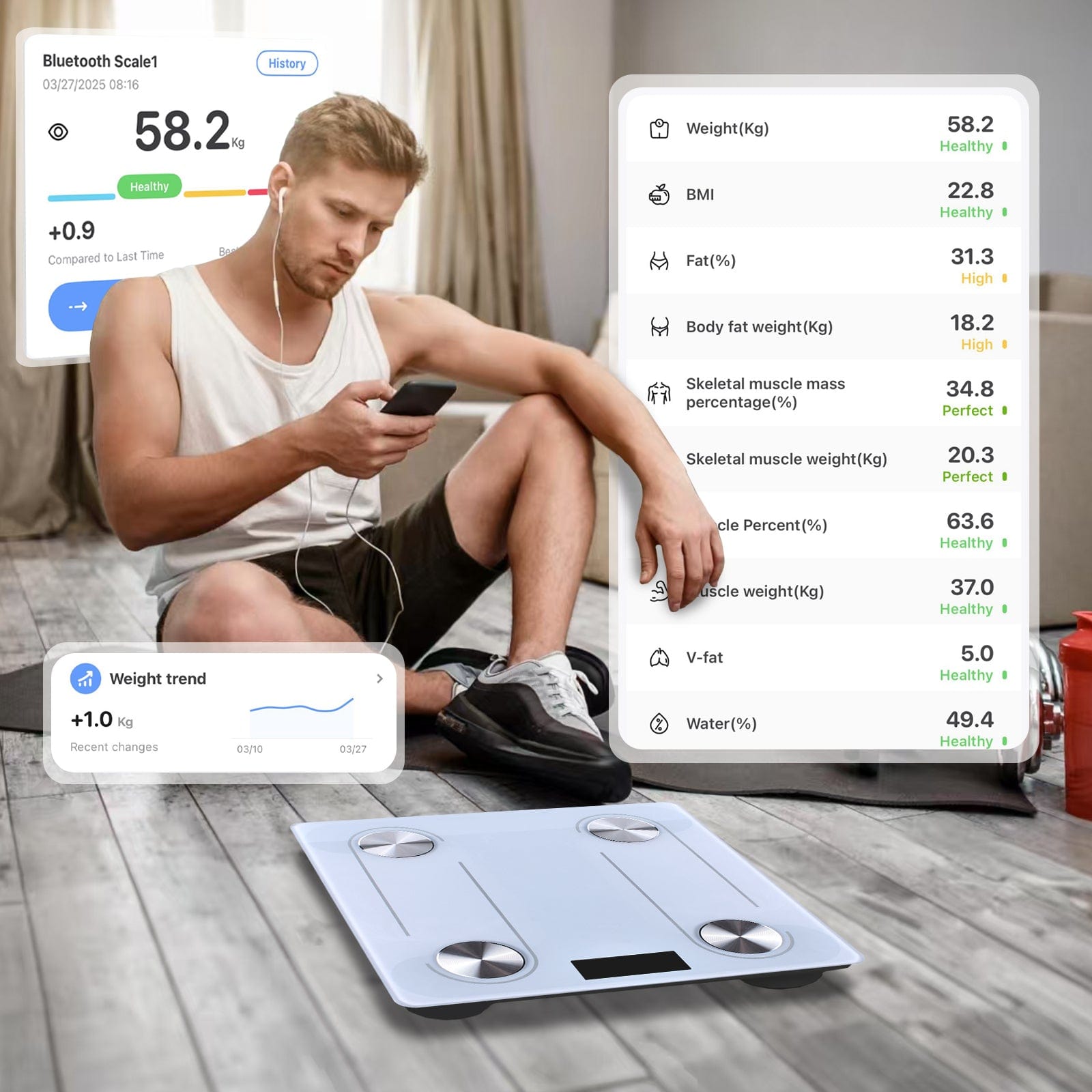 Clevinger weight scale Clevinger Bluetooth Smart Digital Glass Bathroom Scale Max Capacity 180KG