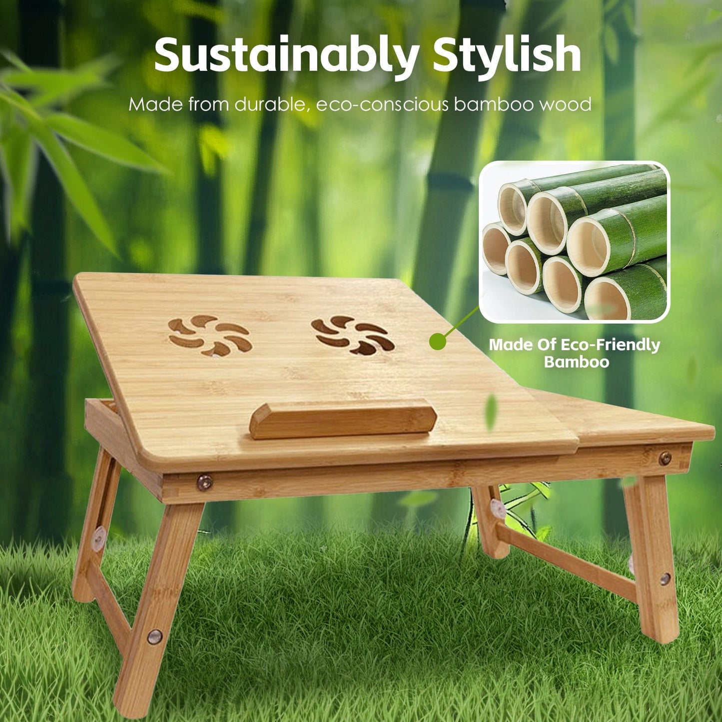 Living Today Homewares Foldable and Adjustable Bamboo Laptop Table, Bed Tray