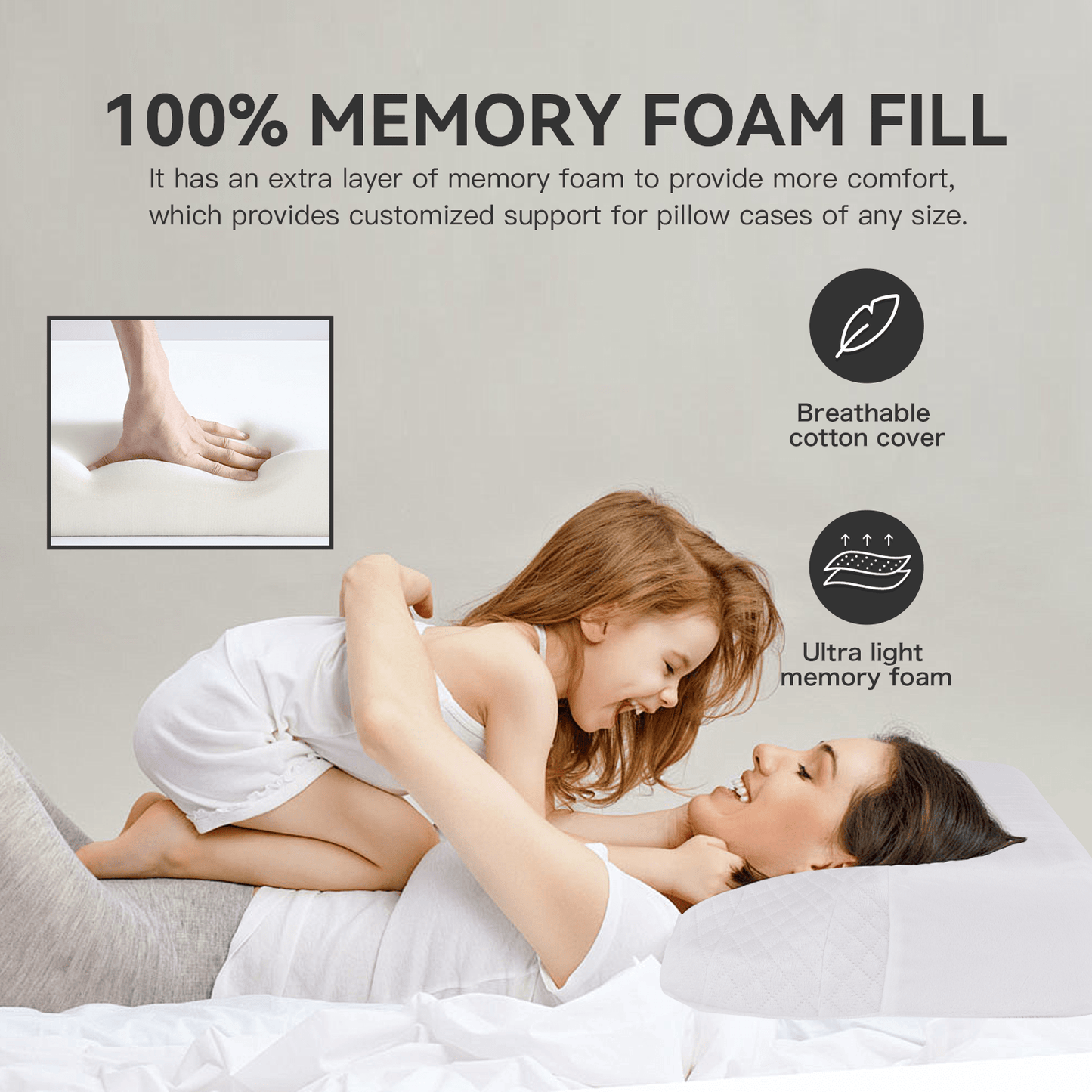 Living Today Pillows MEMORY FOAM PILLOW+8cm Memory Foam Mattress Topper with Bamboo Cover - Single Size