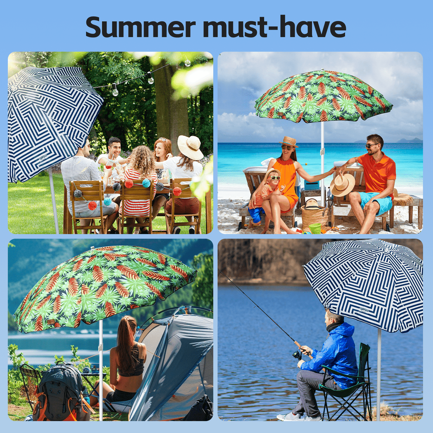 Lazy Dayz Beach Accessories Lazy Dayz 1.8m Tiltable Beach Umbrella with Carry Bag - Mossman