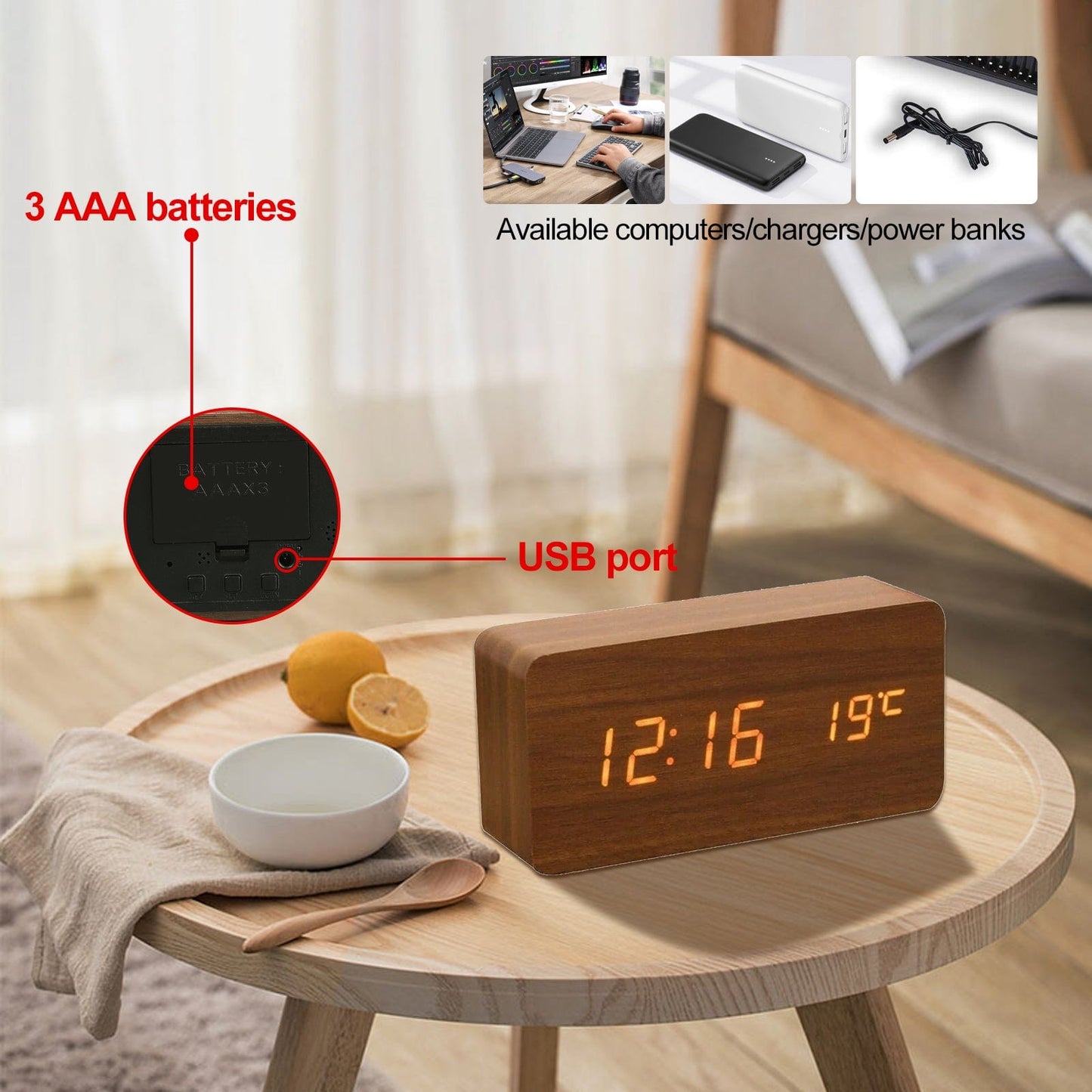 Living Today Gifts and Novelties Sound Control Digital Alarm Clock & Thermometer